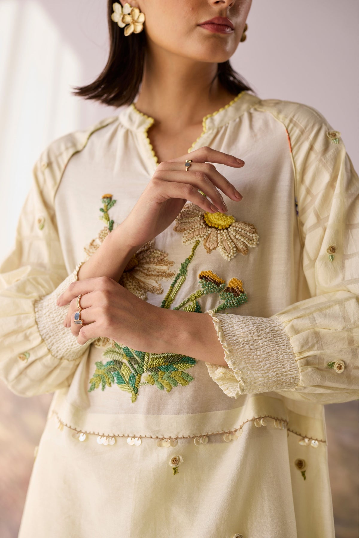 Moonlight Floral Beaded Top