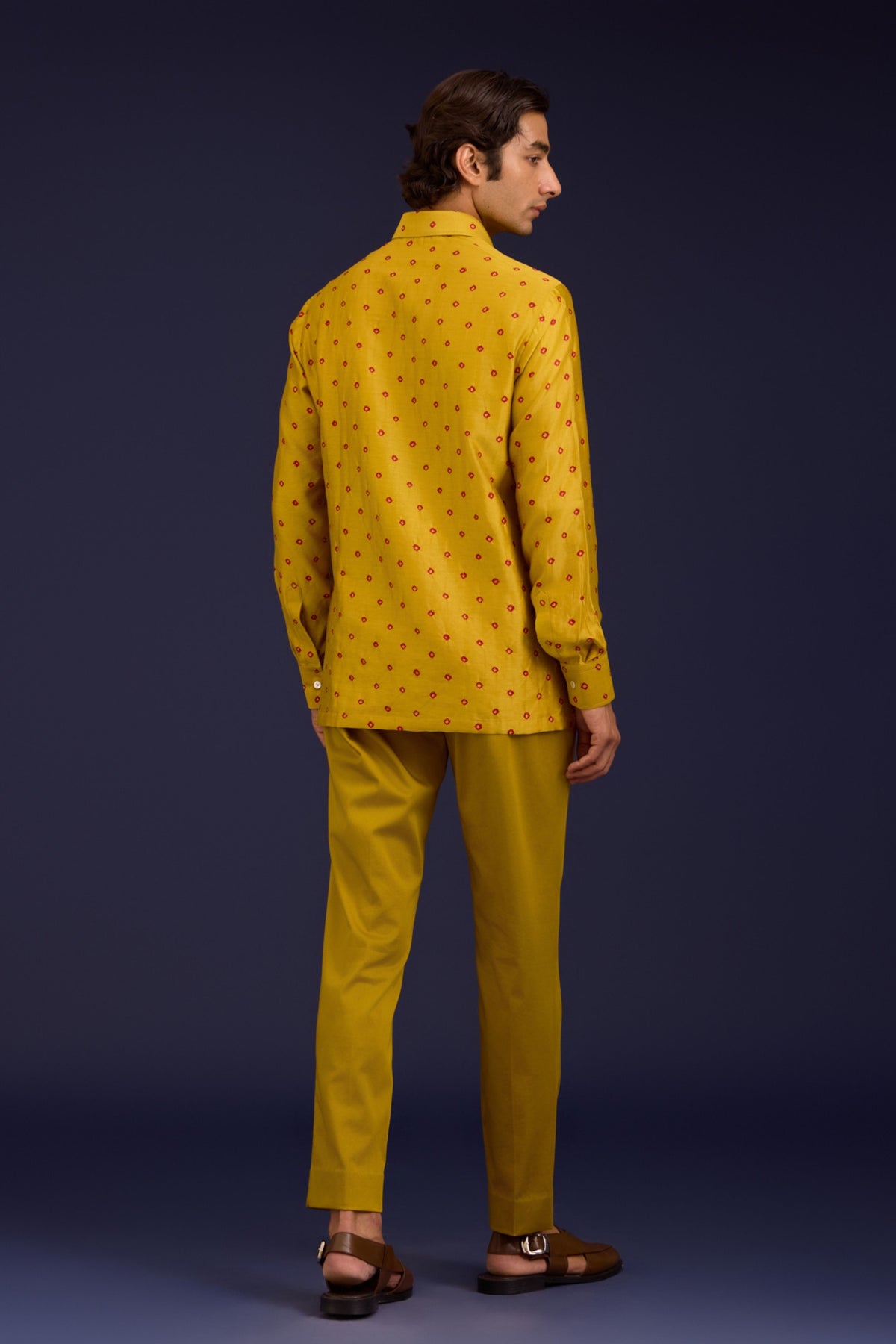 Mustard Chanderi Bandhej Bundi Set