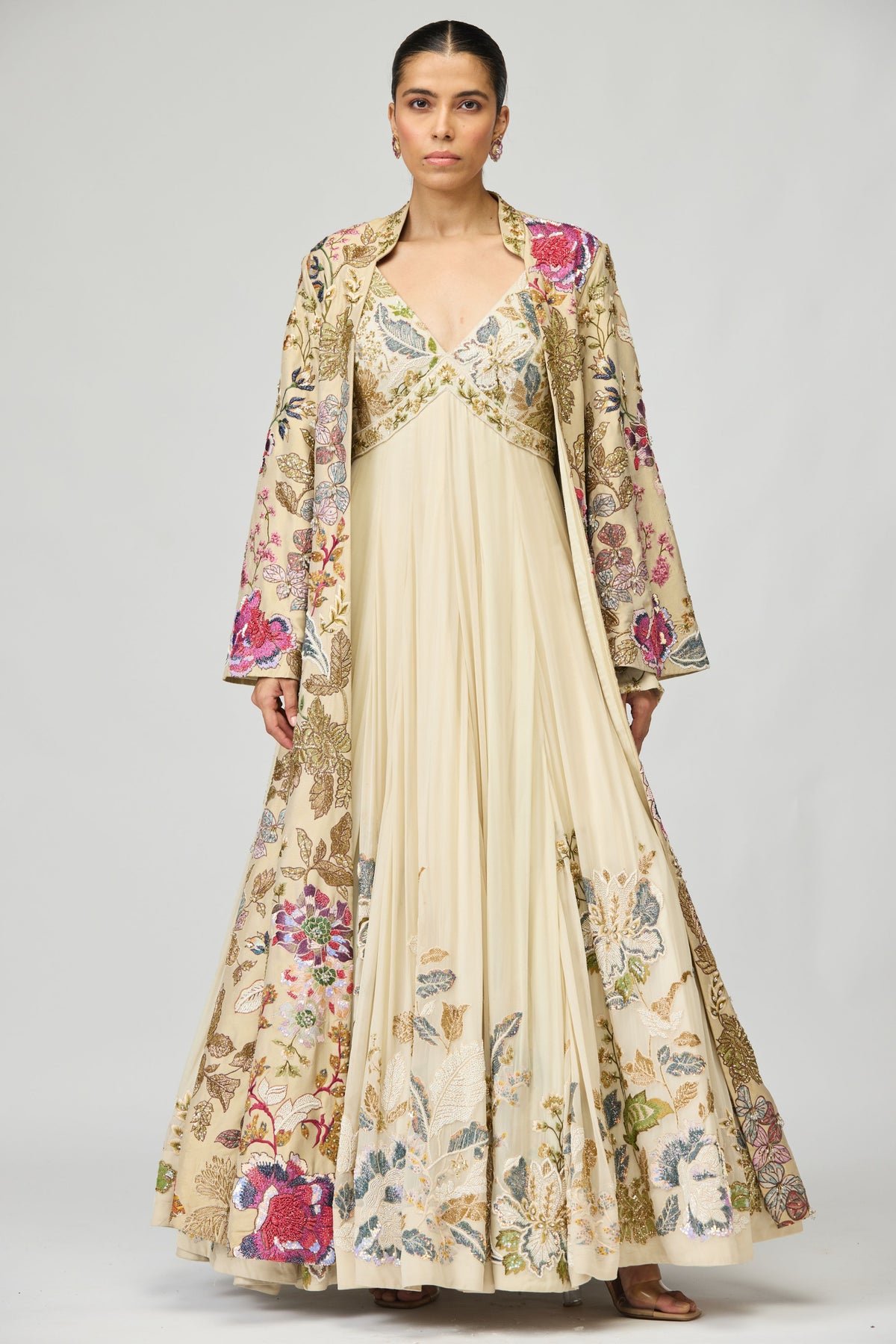 Ivory Thread Work Anarkali Set
