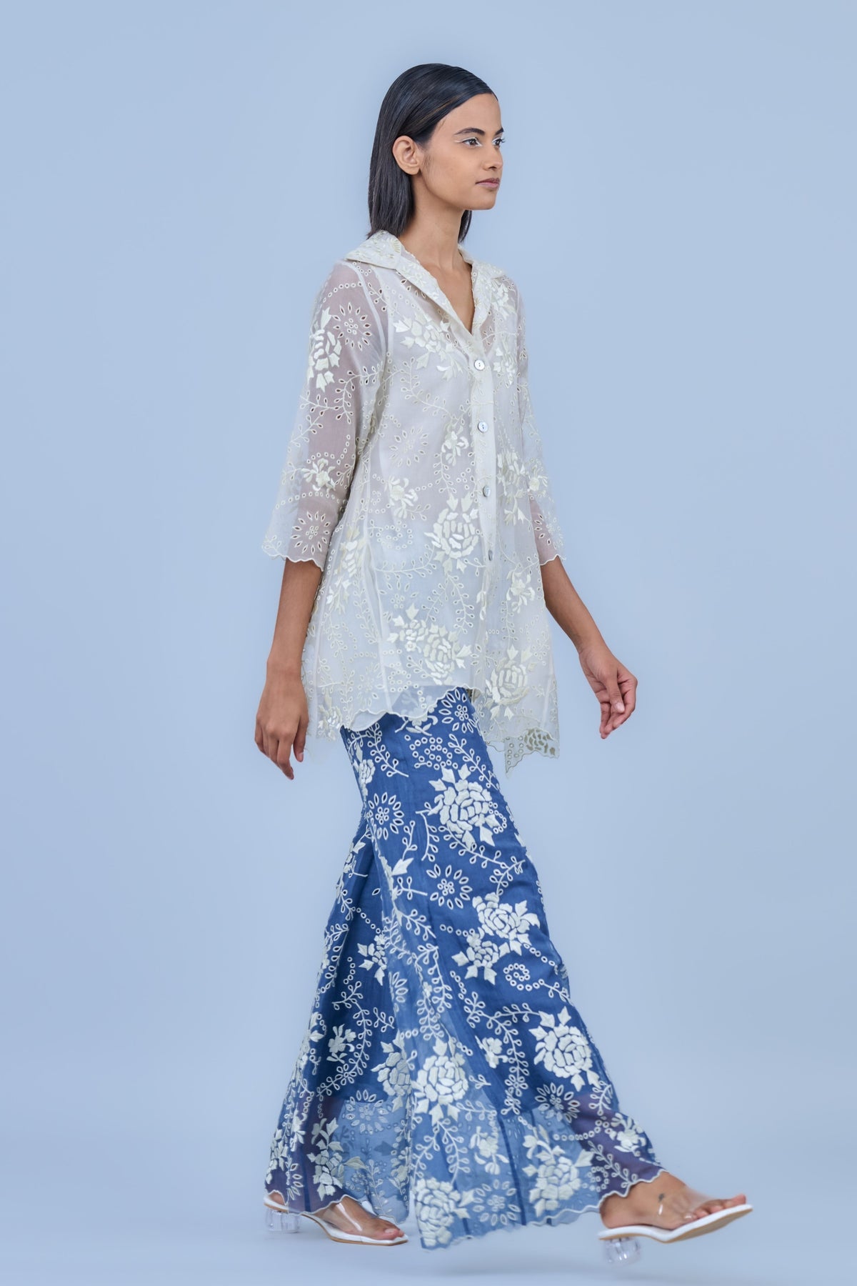 Space Blue Threadwork Palazzos