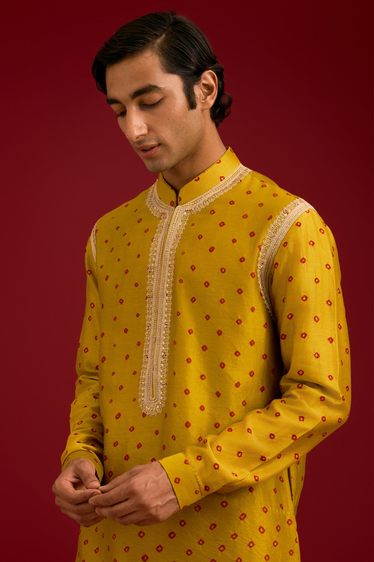 Mustard Bandhej Kurta set