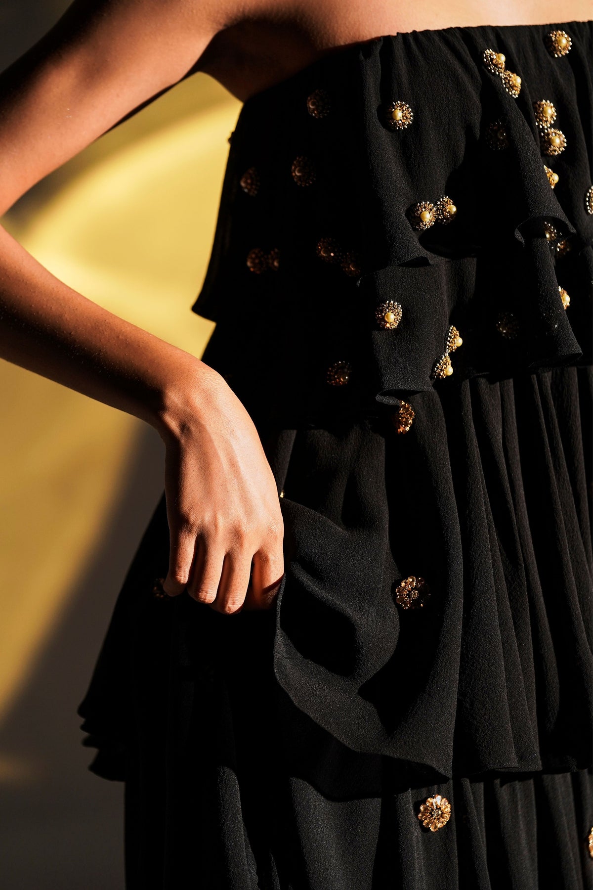 Black Midi Tube Dress With Gold
