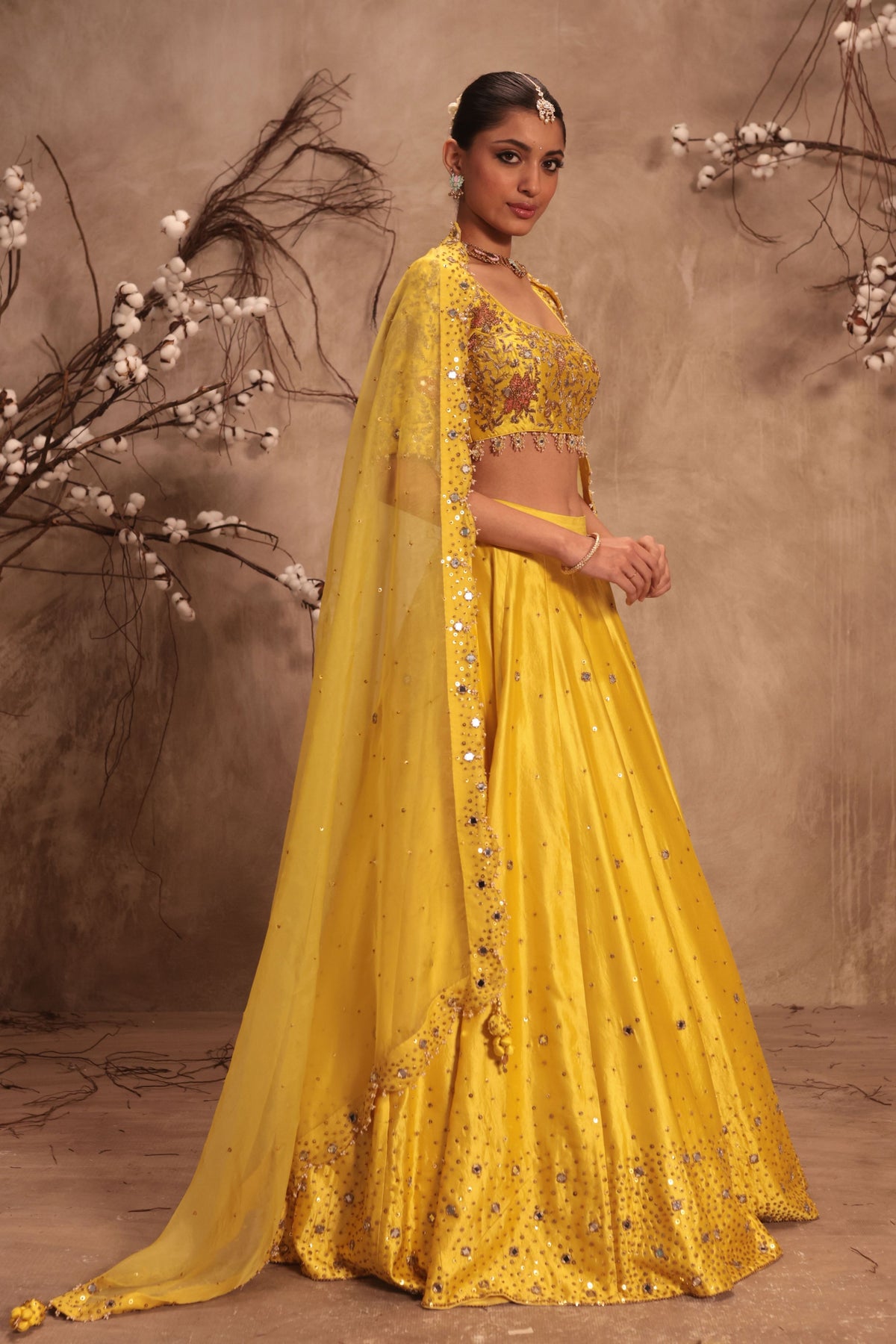 Yellow Sleeveless Lehenga Set