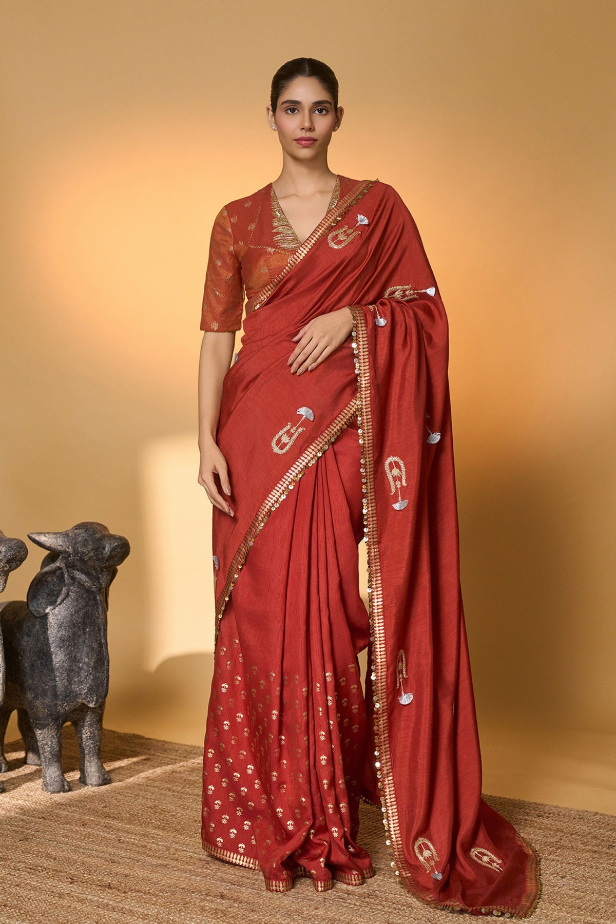 Rust Coastal Crescent Saree