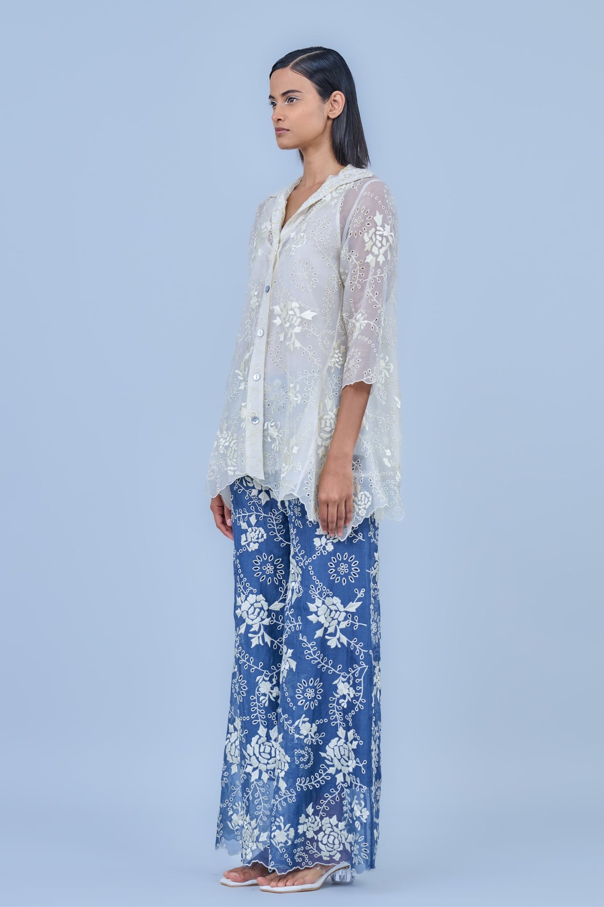 Space Blue Threadwork Palazzos