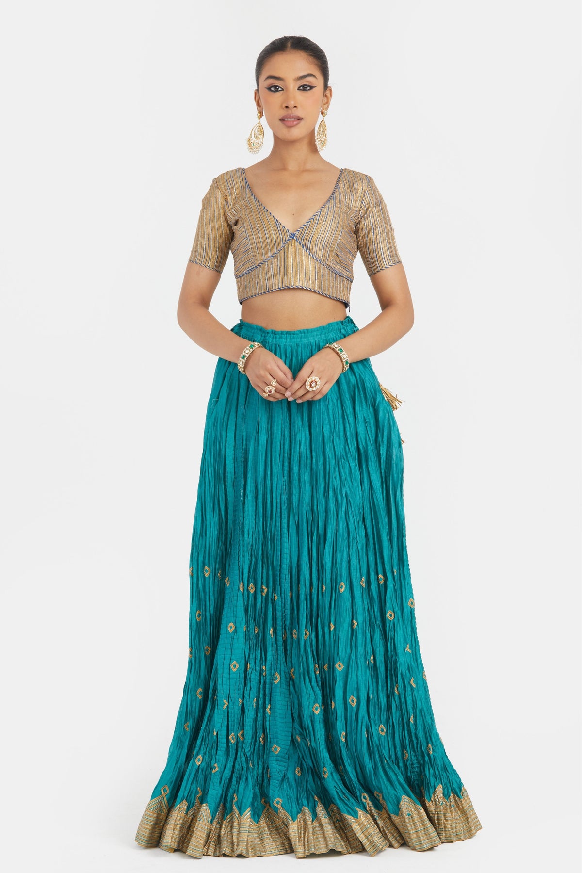 Blue Chanderi Lehenga Set