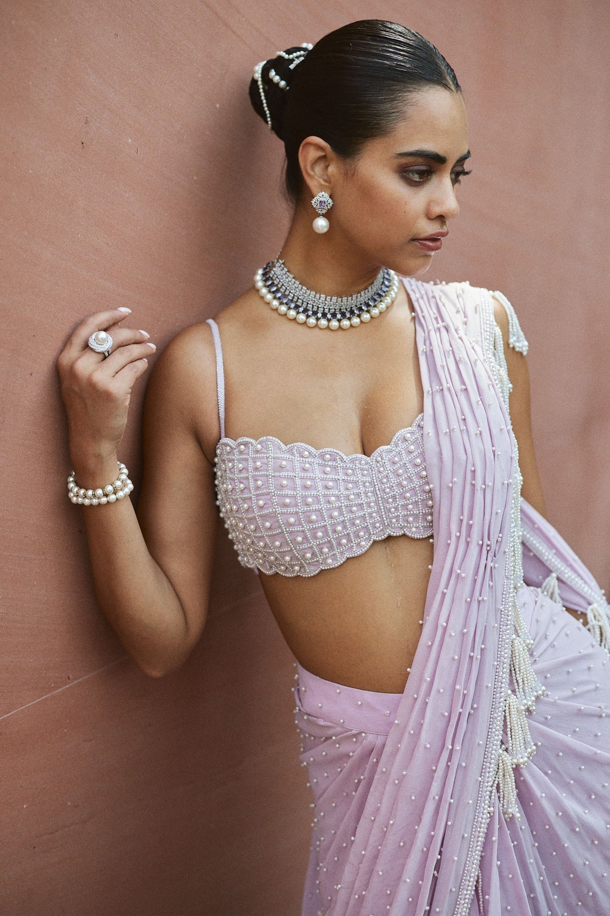 Lavender Draped Saree Set