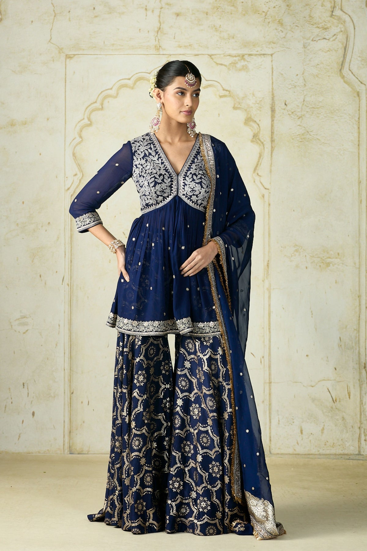 Navy Rida Sharara Set