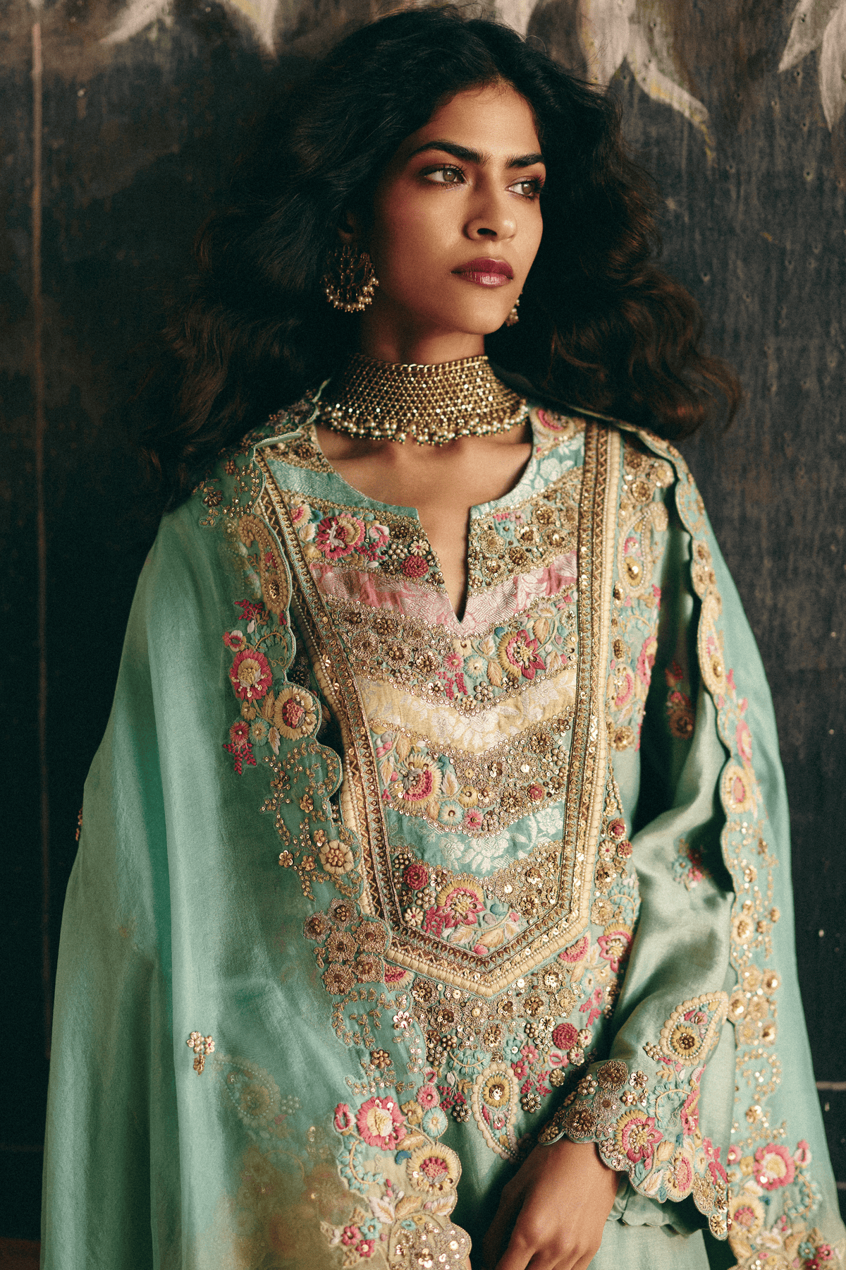 Cyan Organza Sharara Set