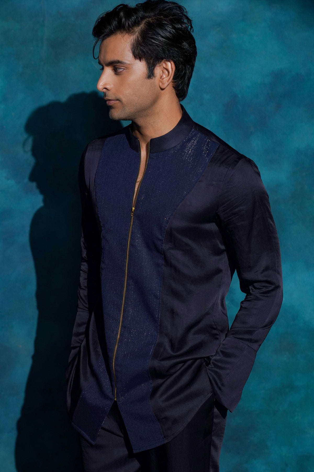 Midnight Blue Zipper Shirt Set