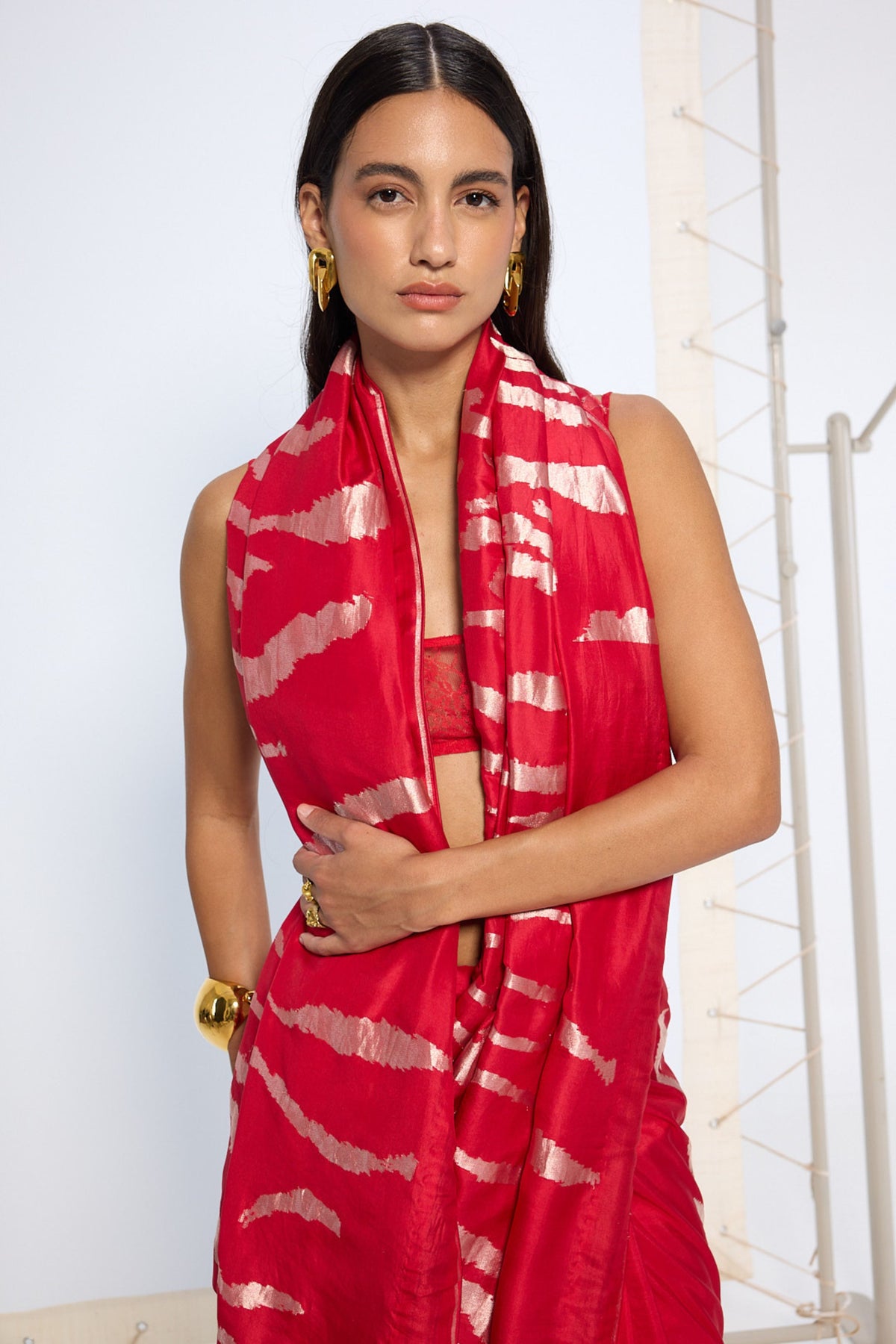 Handwoven Rose Gold Zari Saree