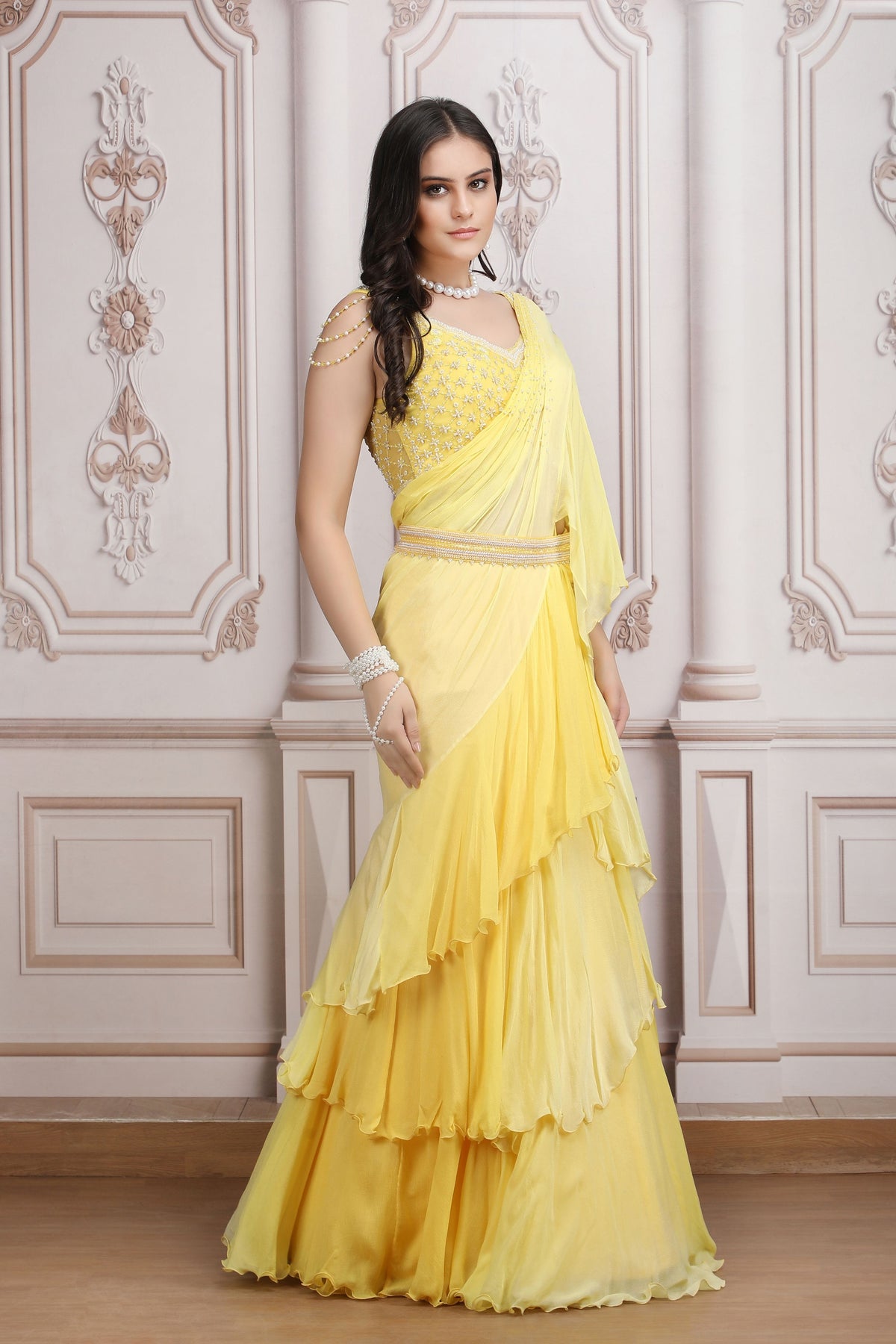 Ruffle Pre-draped Lehenga