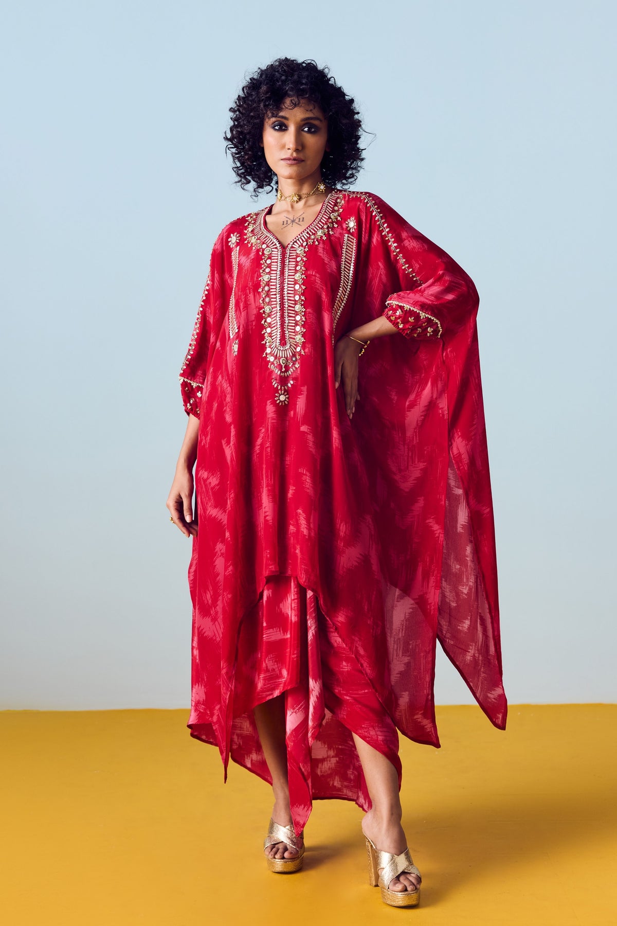 Raso Red Kaftan Set