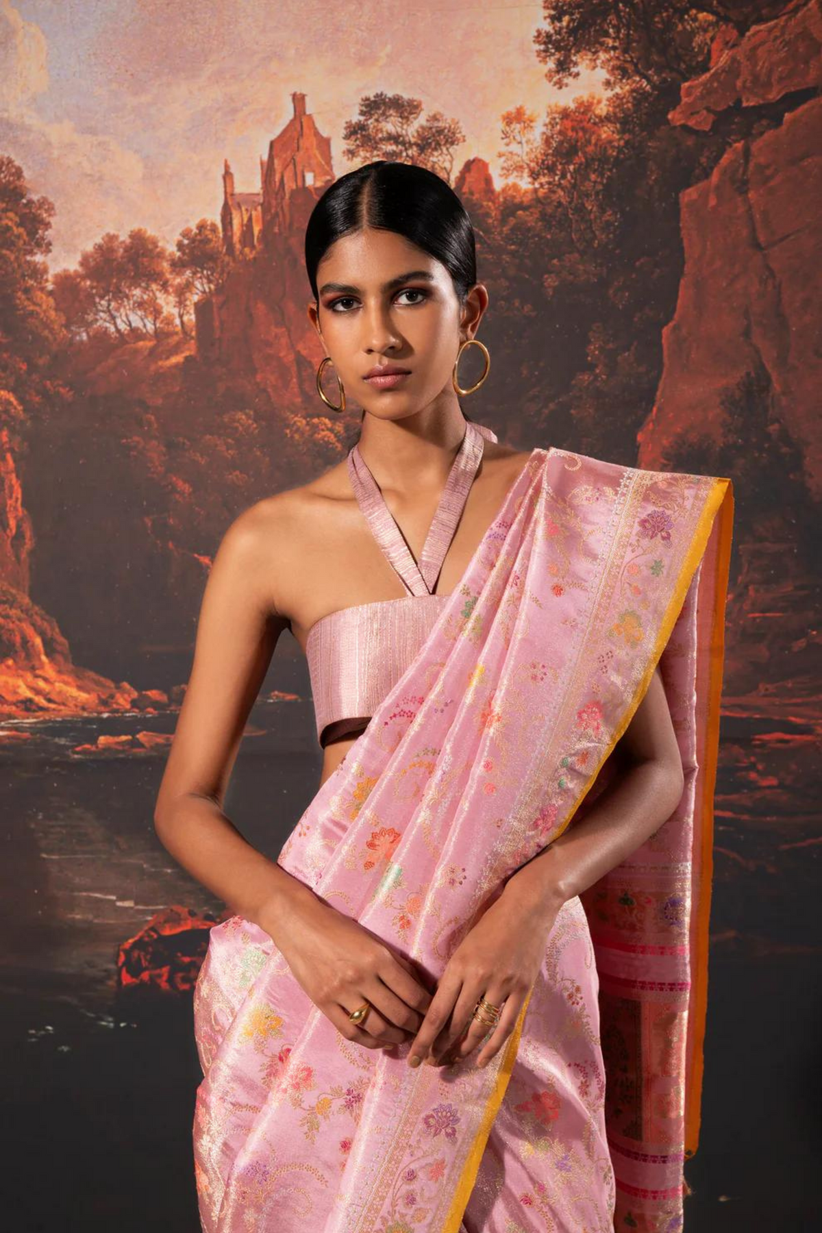 Handwoven Pink Tissue Saree