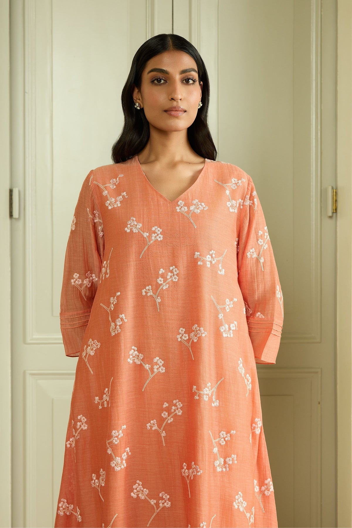 Tangerine Embroidered Tunic Set
