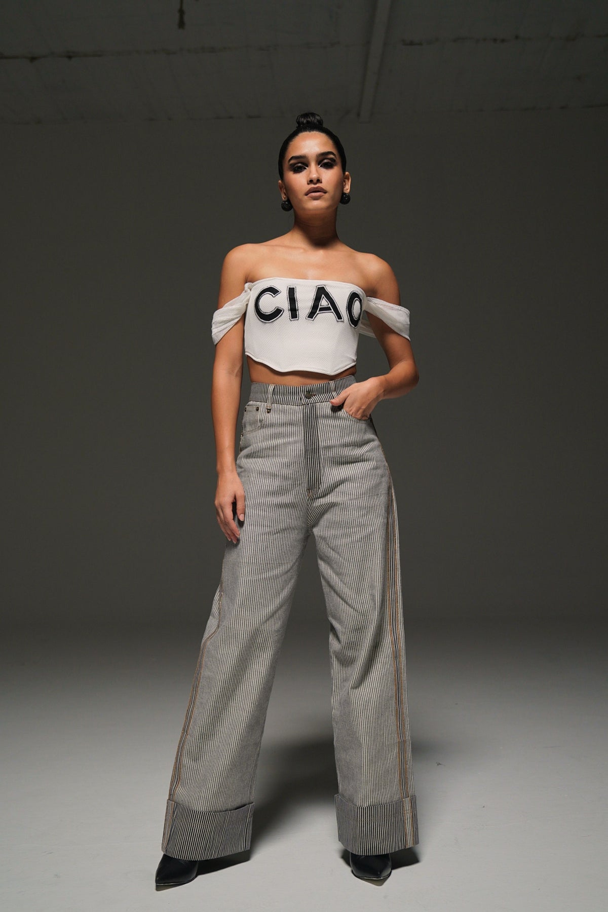 High Waist Striped Denim Pant