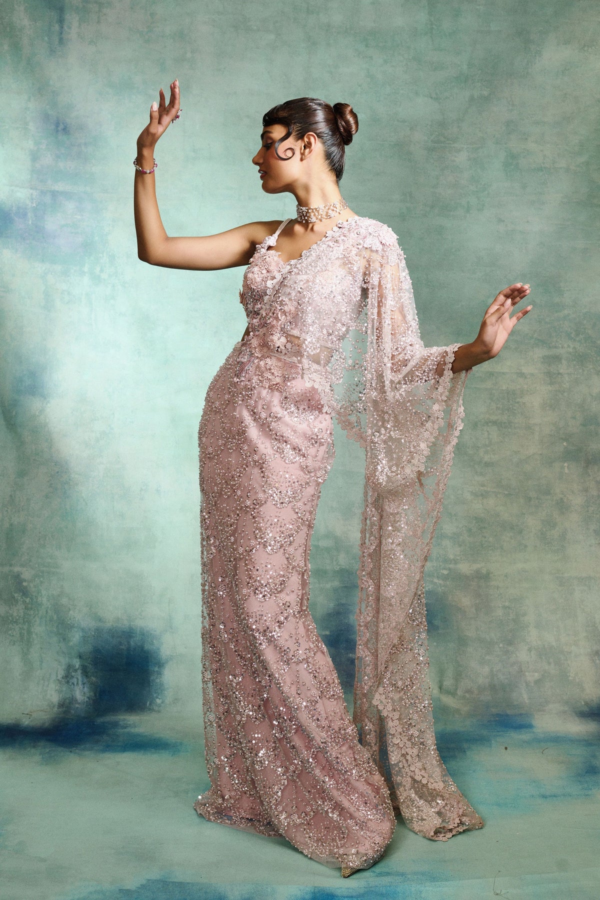 Pearl Pink Drape Saree