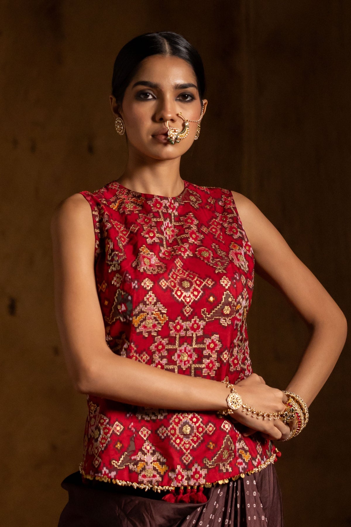 Red Patola Bandhani Skirt Set