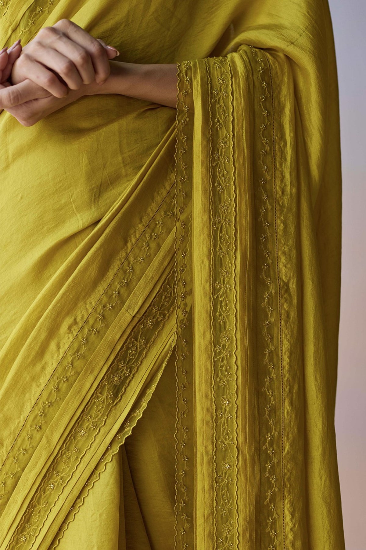 Whispering Ivy Embroidered Yellow Saree