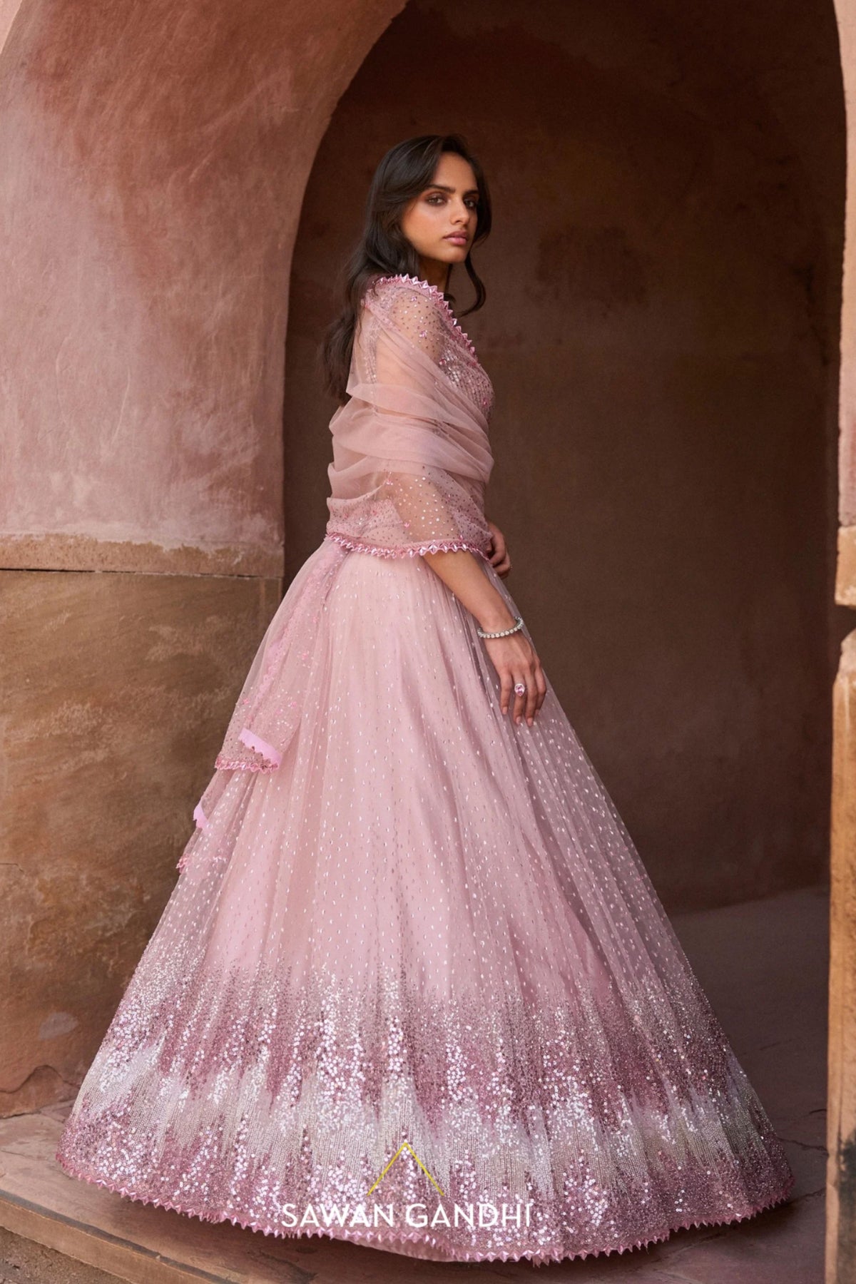 Blush Pink Sequin Lehenga Set