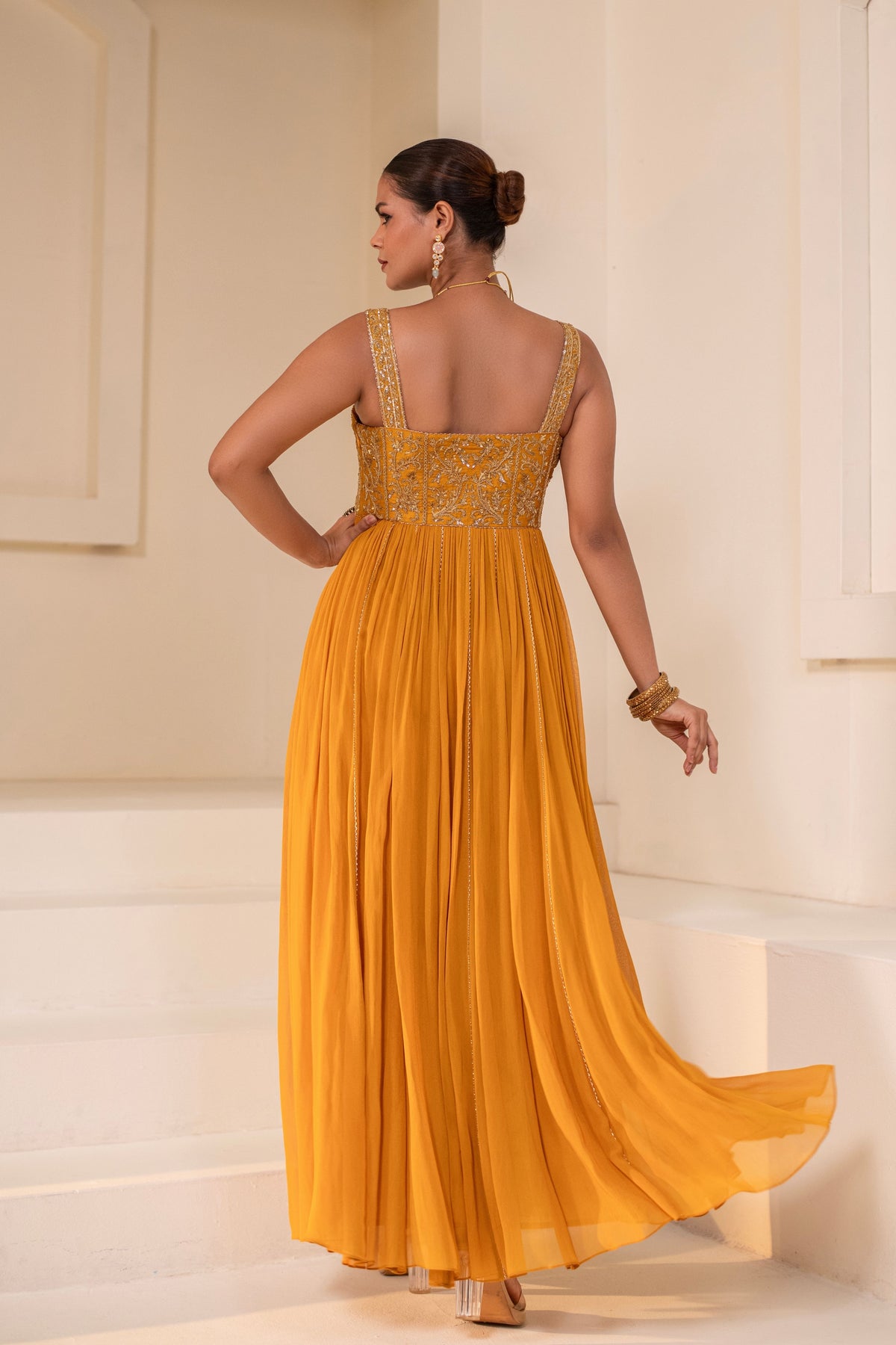 Mustard Yellow  Corset Anarkali