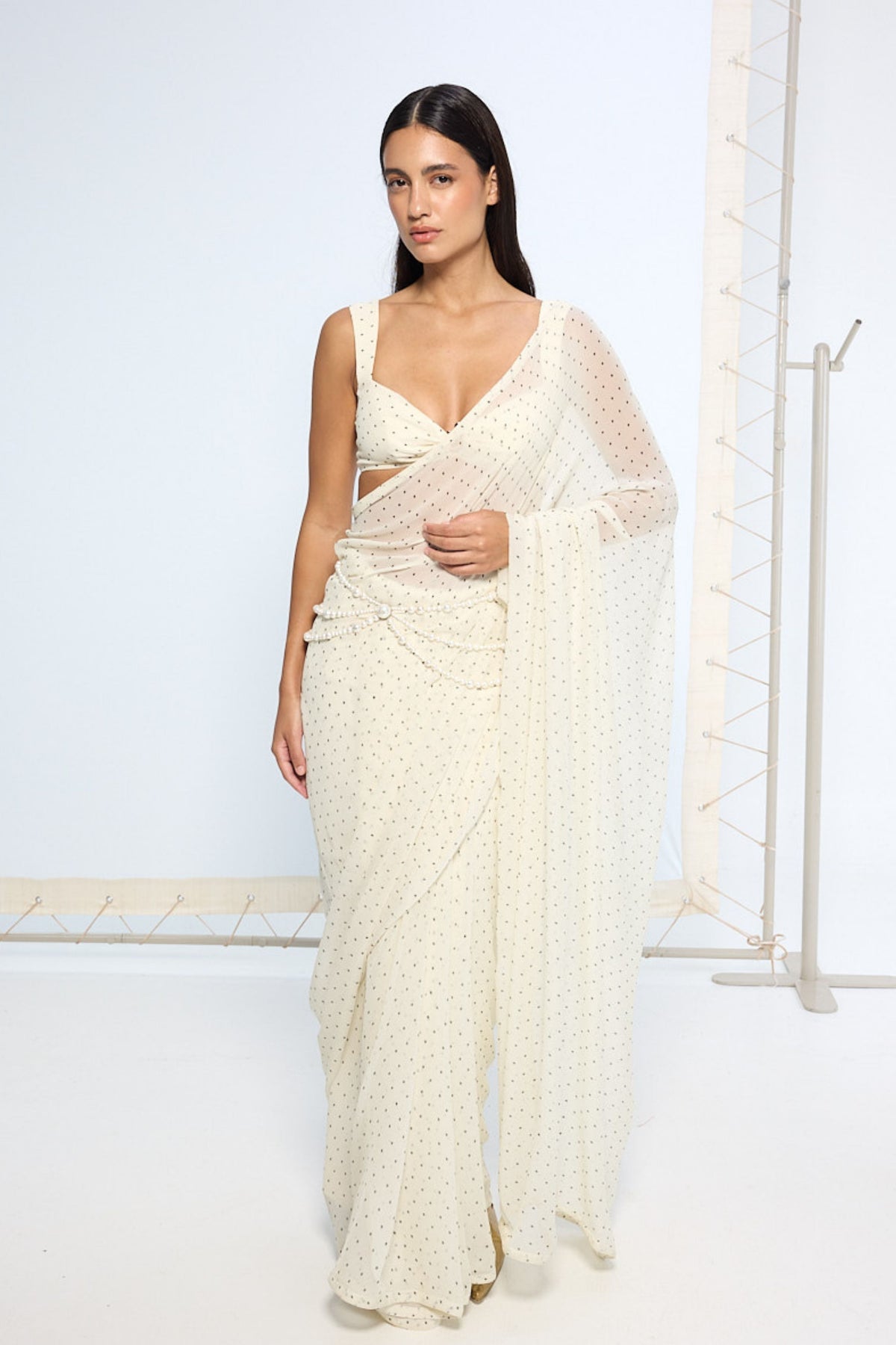White Polka Dotted Saree
