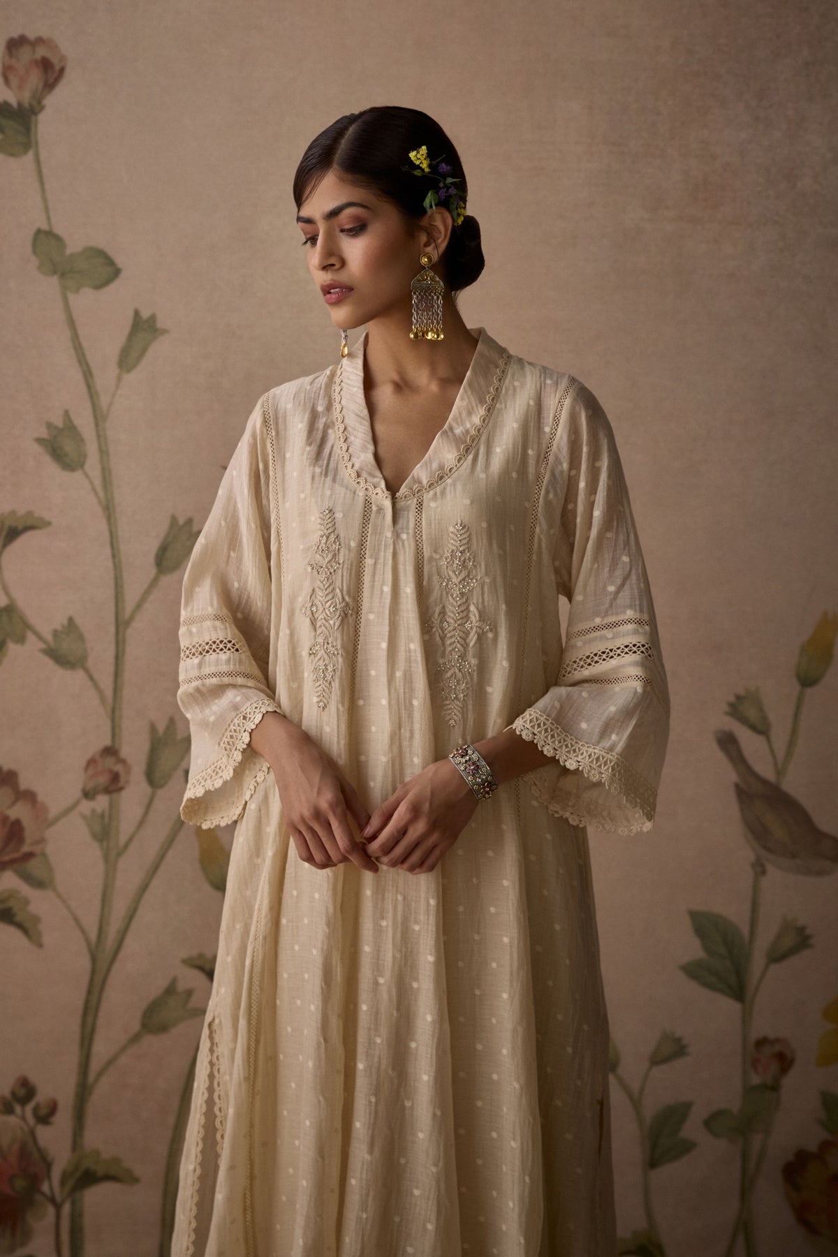 Ivory Chanderi Choga Kurta Set