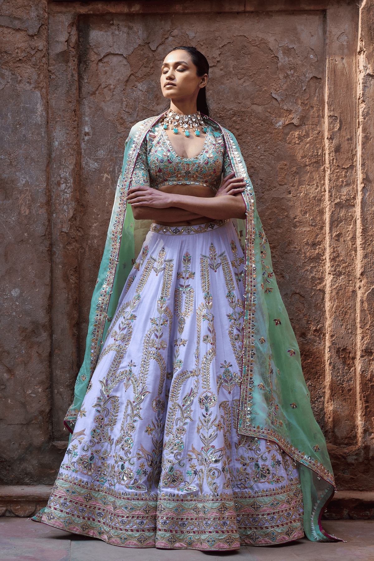 Lilac Chanderi Lehenga Set