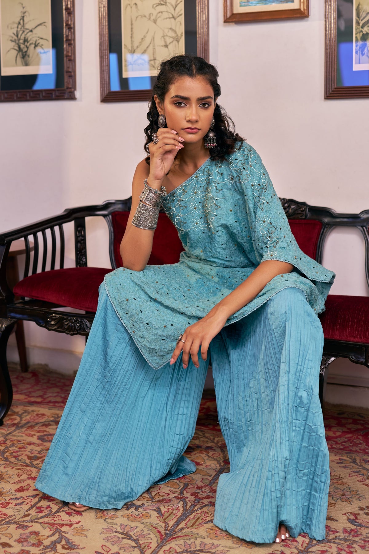 Blush Handwork One Side Kurta Set