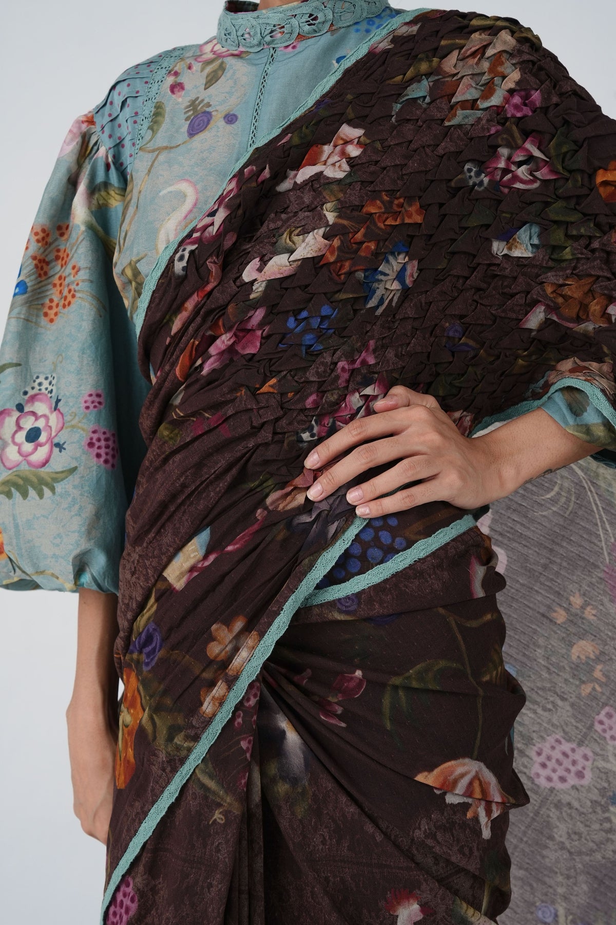 Smocked Floral Saree