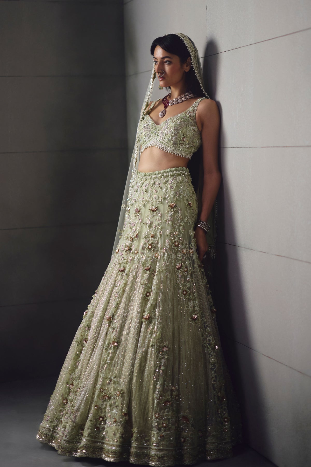 Sage Green Embellished Lehenga Set