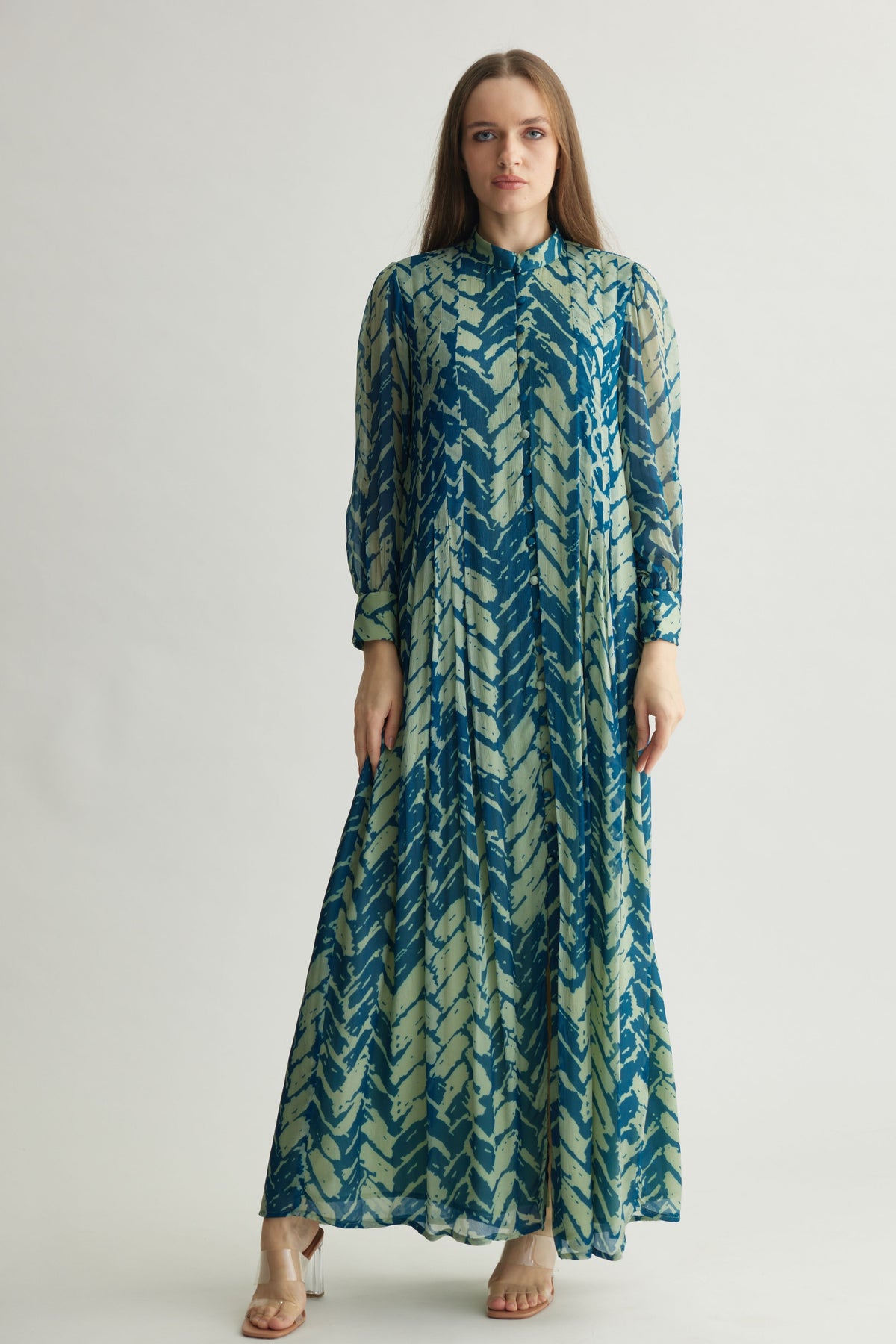 Blue Chevron Long Dress