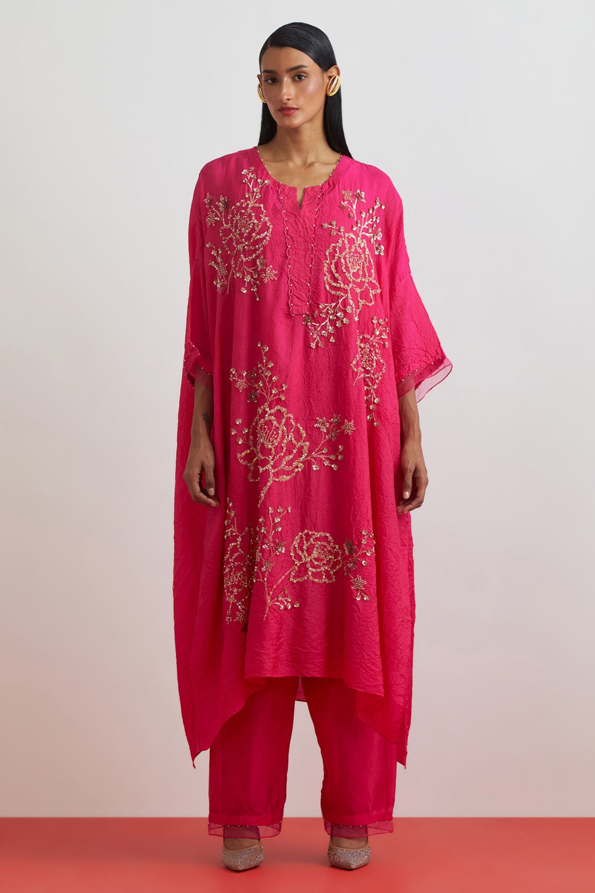 Hot Pink Embroidered Kaftan Set