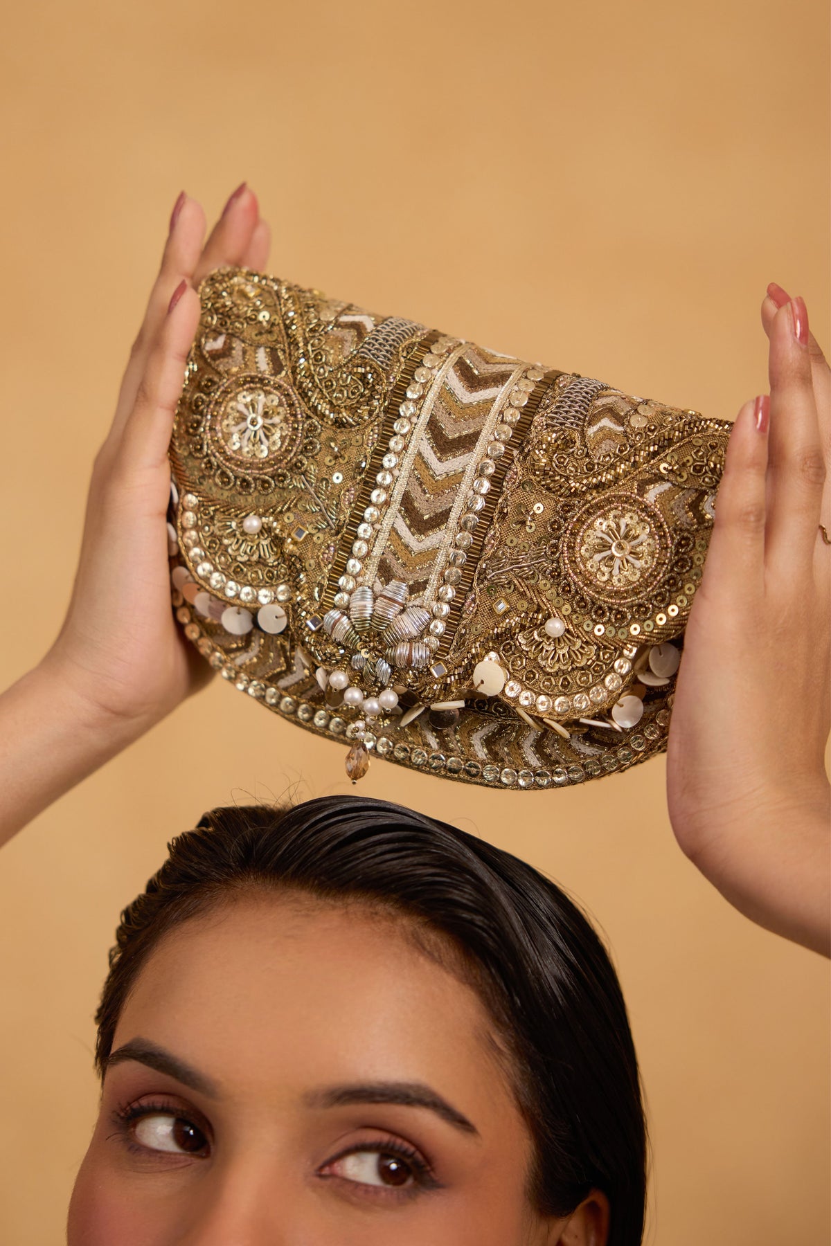 Rangrez Flapover Vintage Gold Clutch