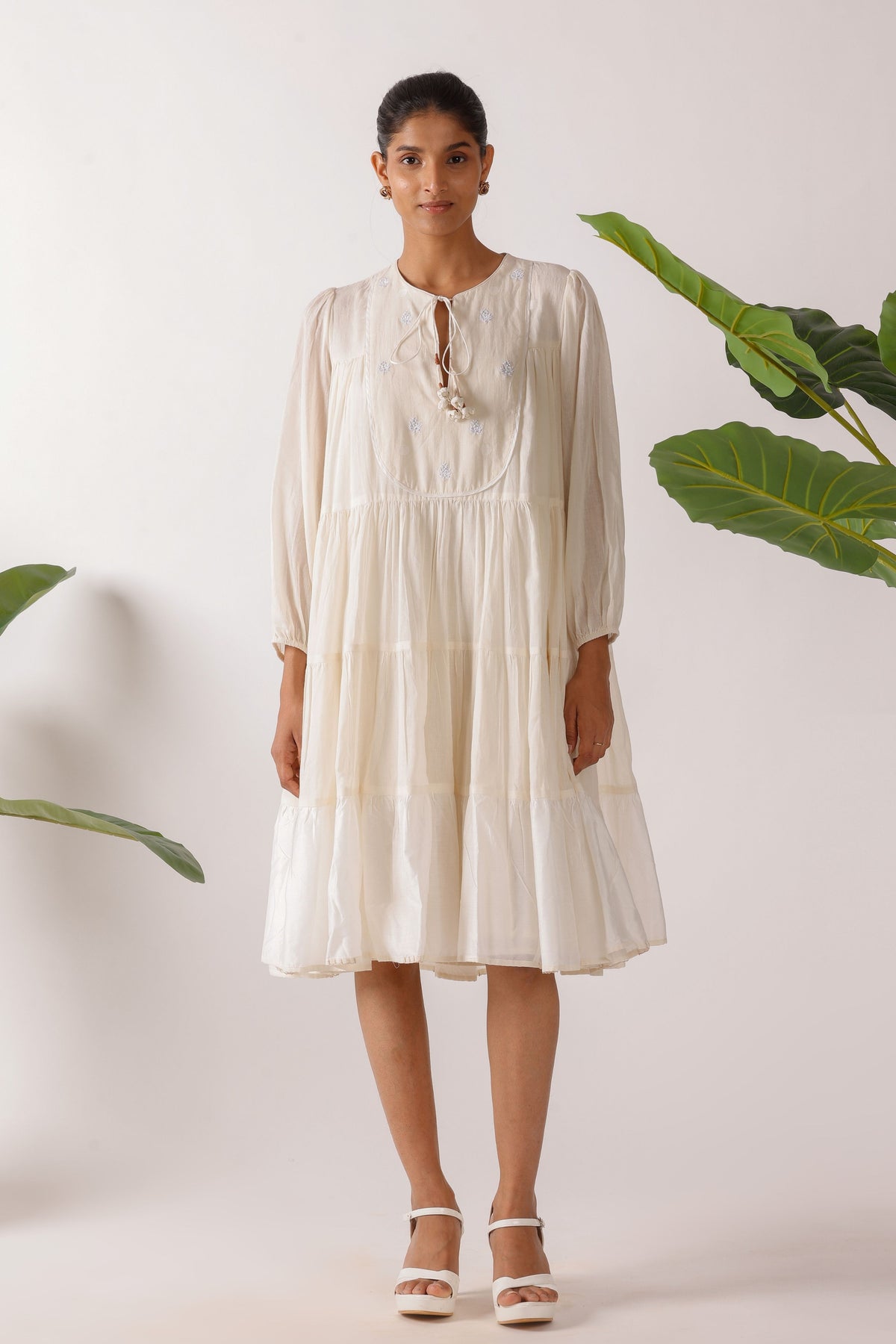 Jamdani Embroidered Yoke Tier Dress