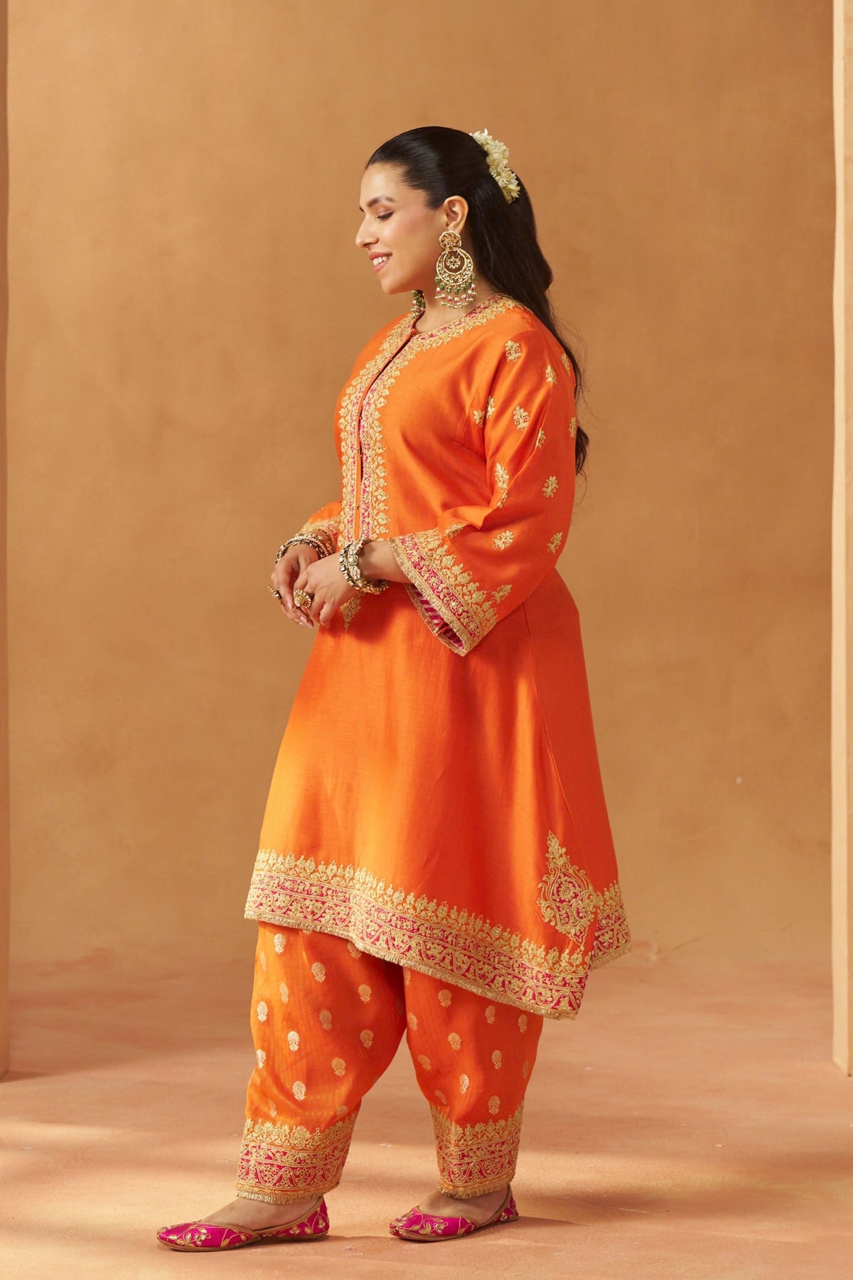 Zeenal Burnt Orange A-Line Kurta Set