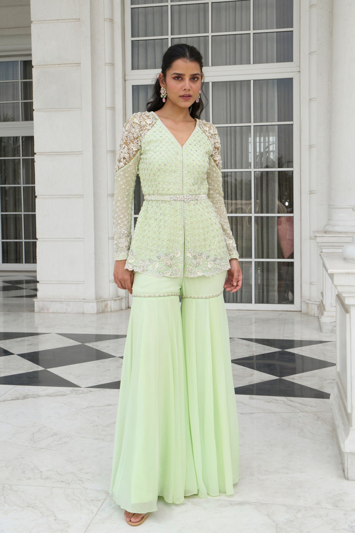 Lime Green Georgette Sharara Set