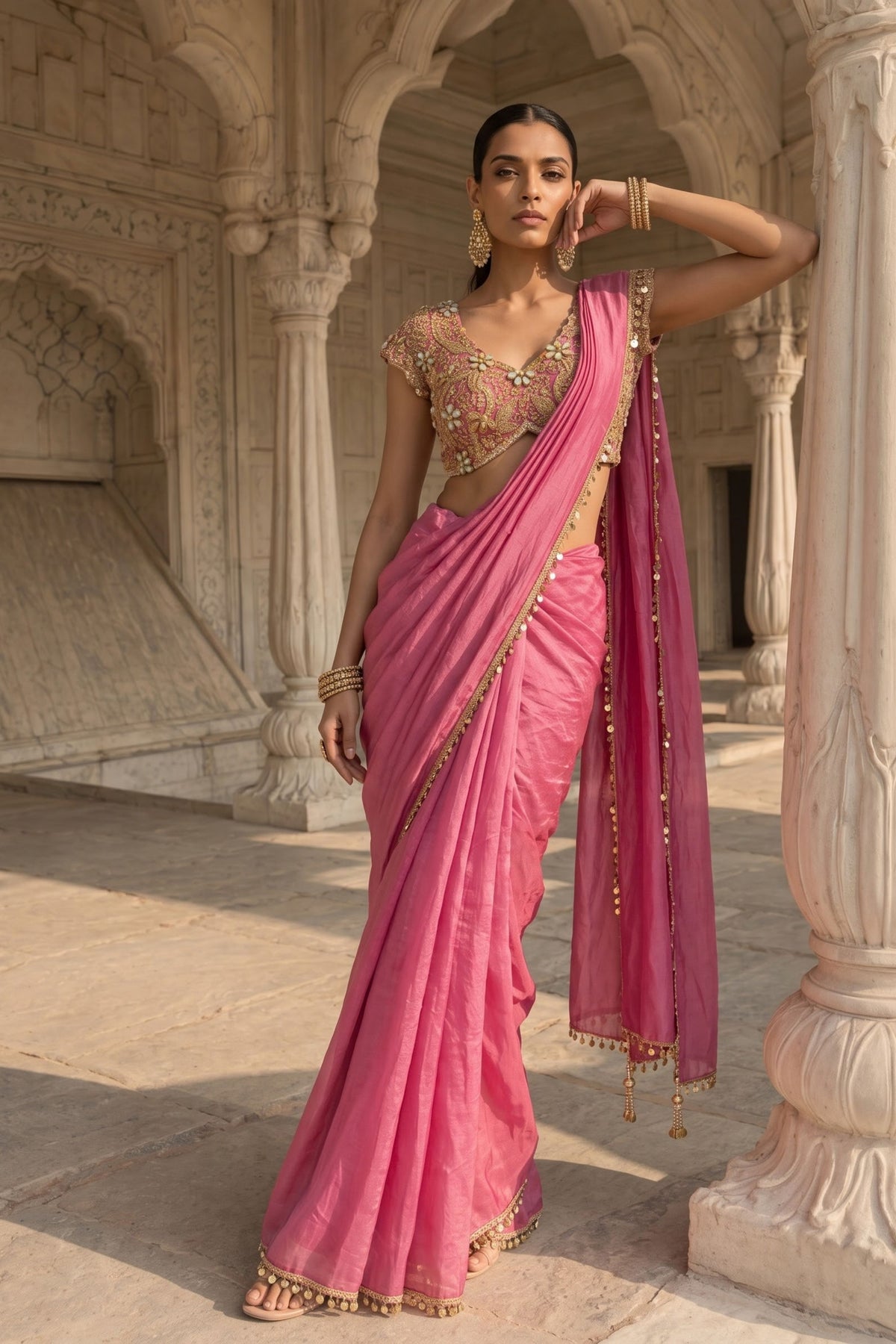 Rani Kalash  Draped Saree Set