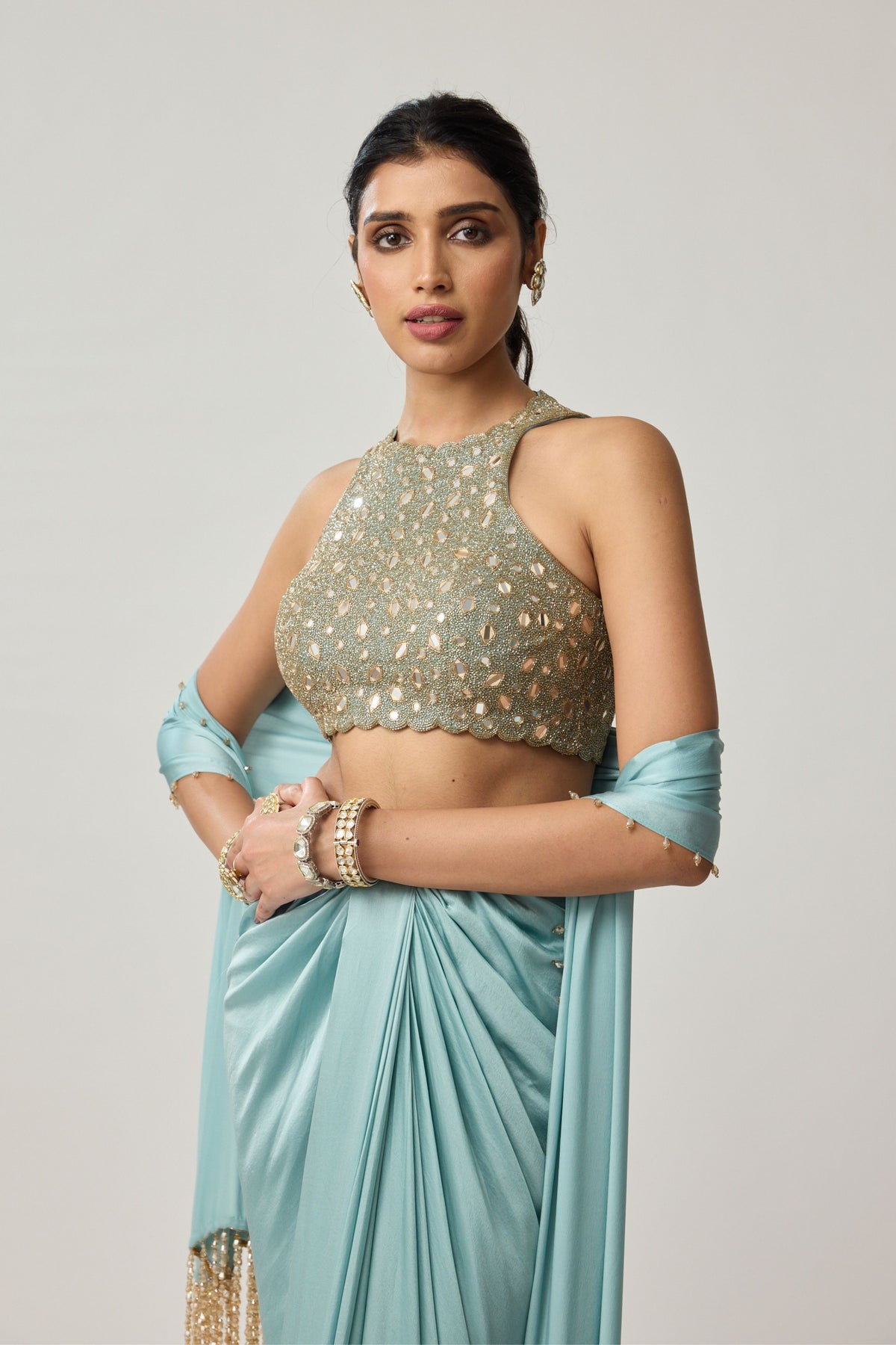 Powder Blue Draped Skirt Set