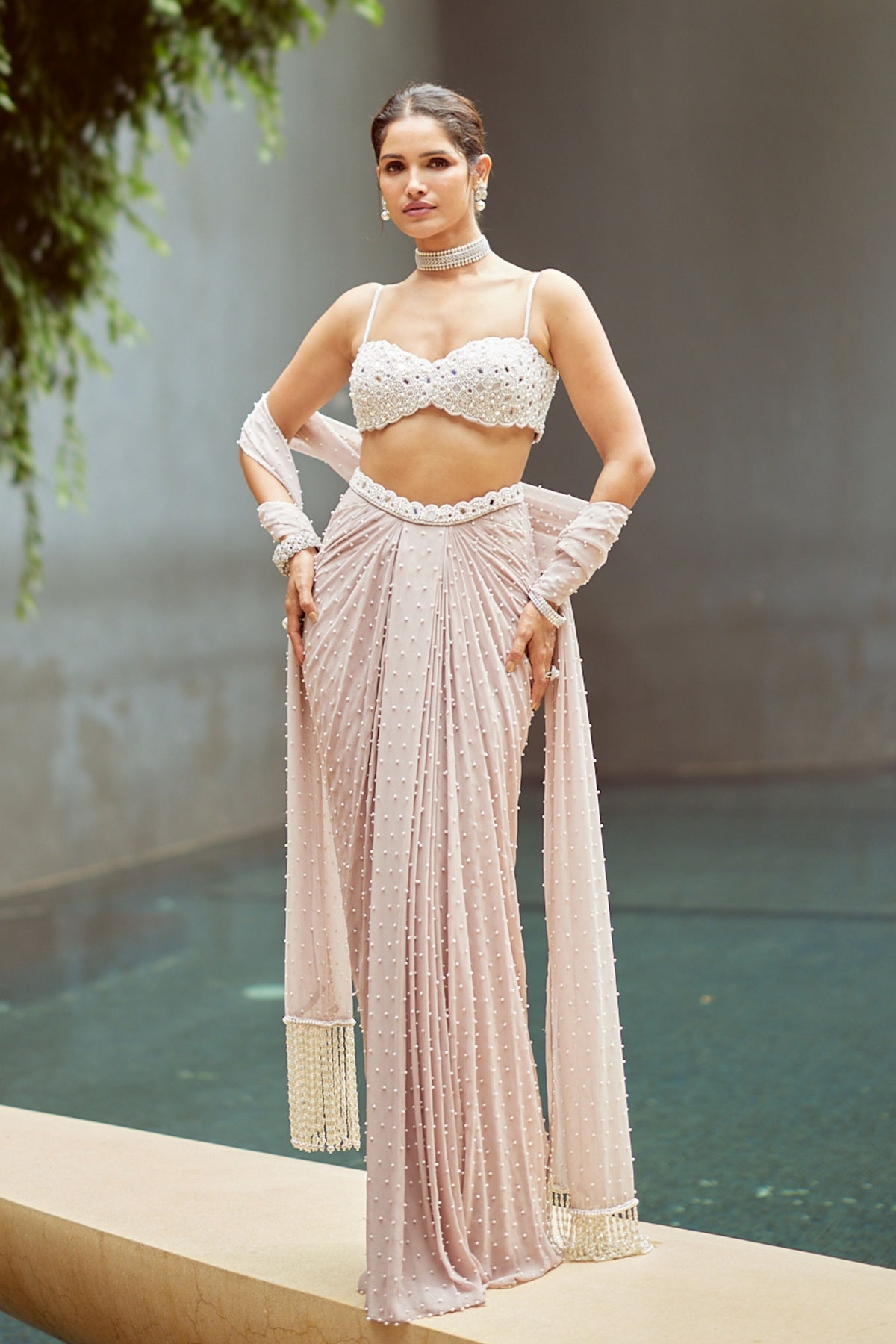 Satin Draped Skirt Set