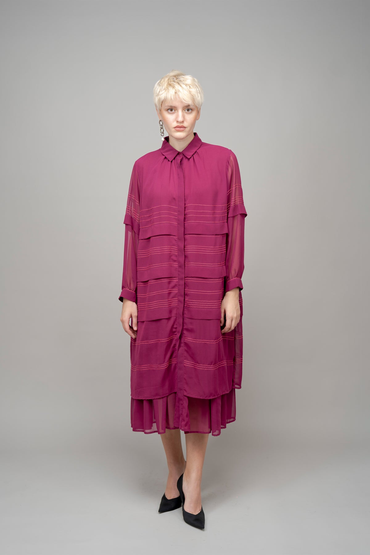 Pleated Fence Plum Dress