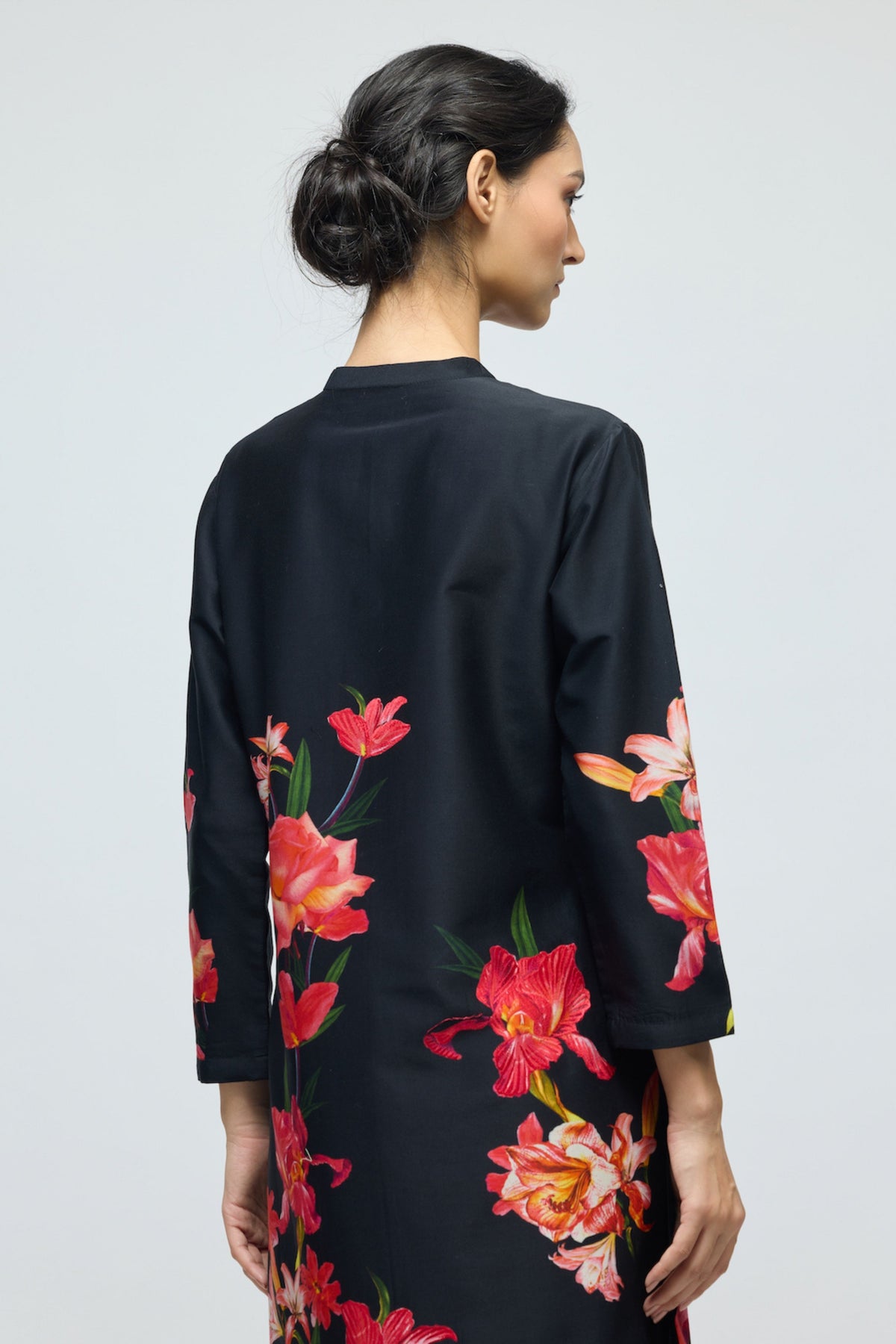 Black Floral Printed Tunic Set