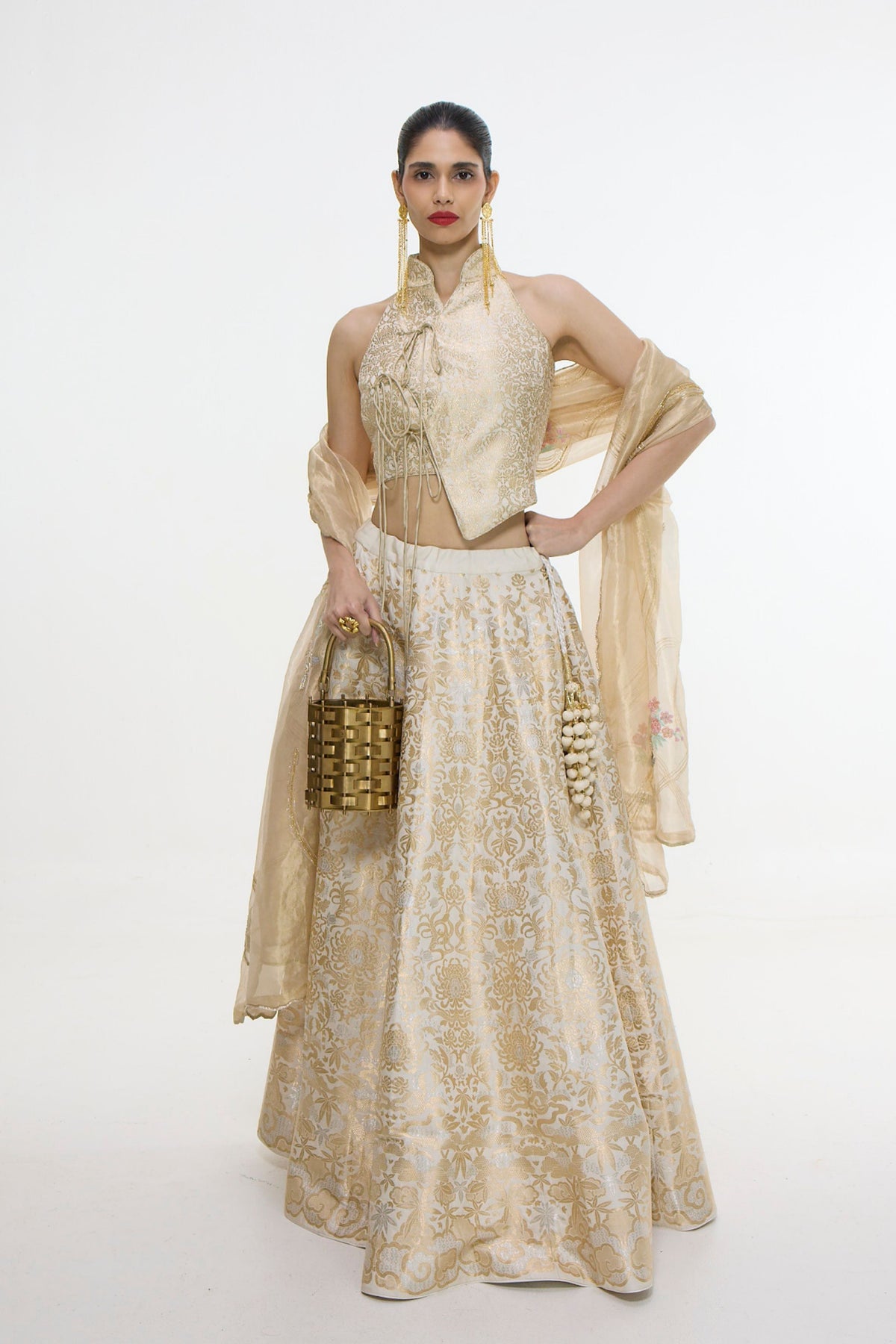 Ivory-gold Silk Lehenga Set