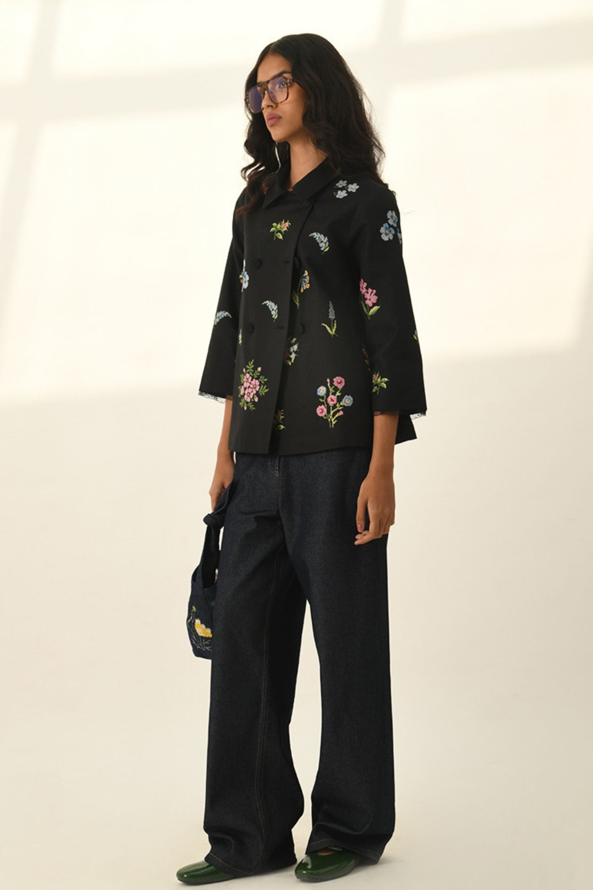 Black Baccara Tiered Embroidered Top