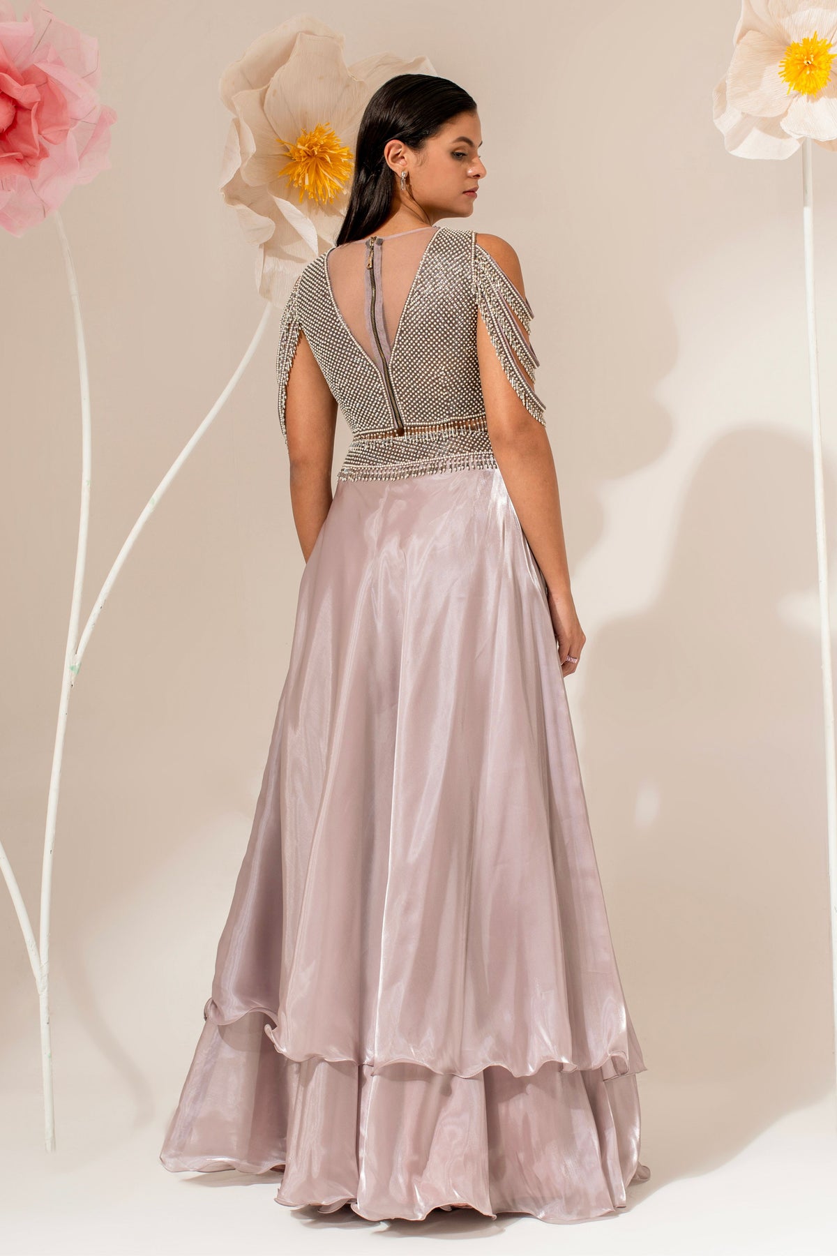 Silver Beaded Embroidered Lehenga Set