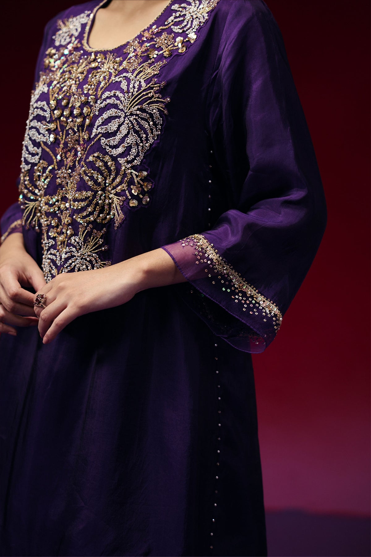 Violet Hand Embroidered Kurta Set