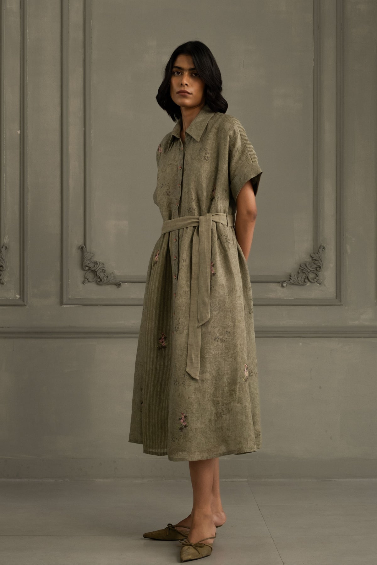 Sage Green Embroidered Dress