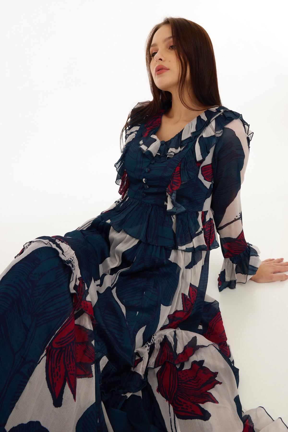 Blue and White Long Dress
