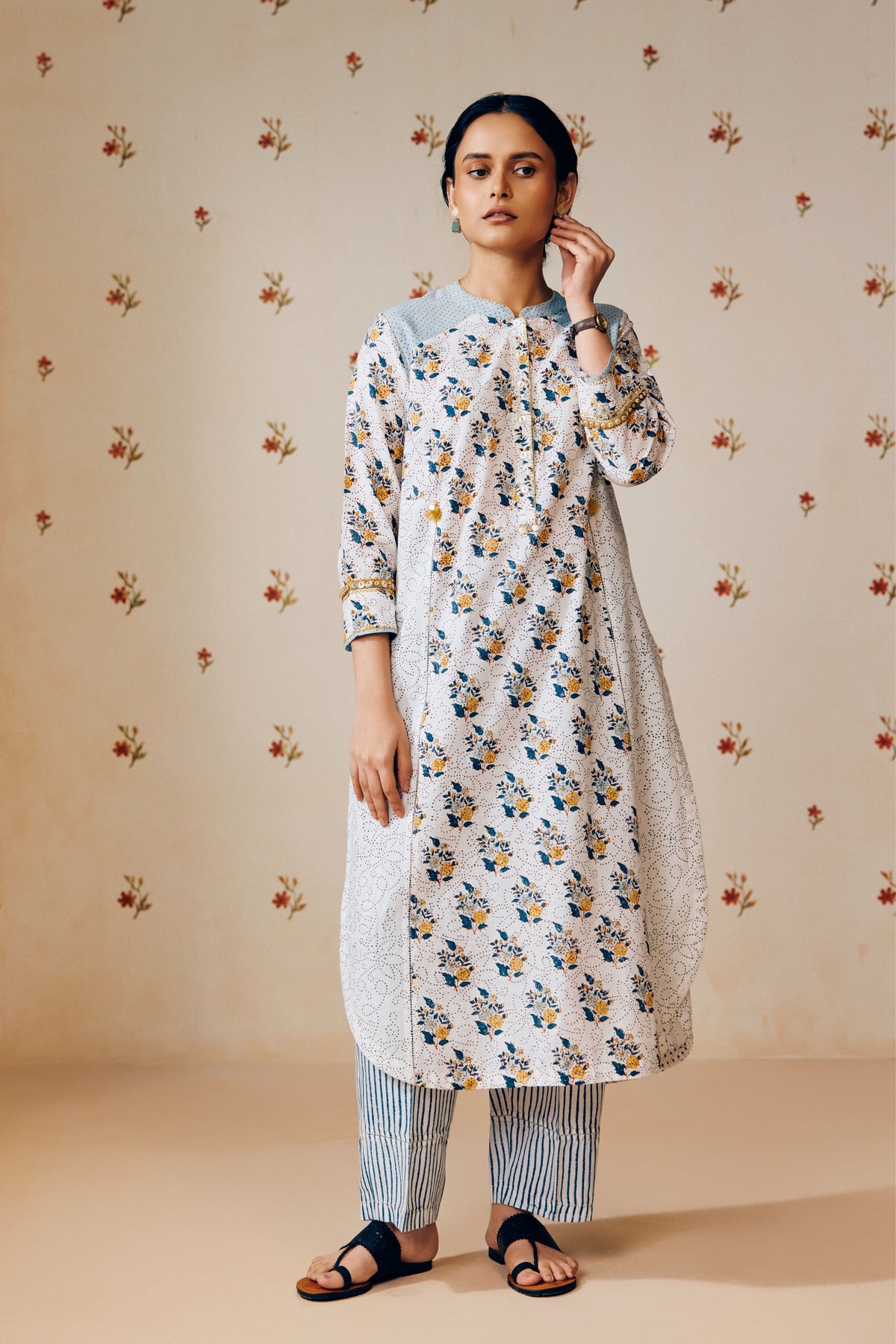 Off-white Block Print Kurta Set