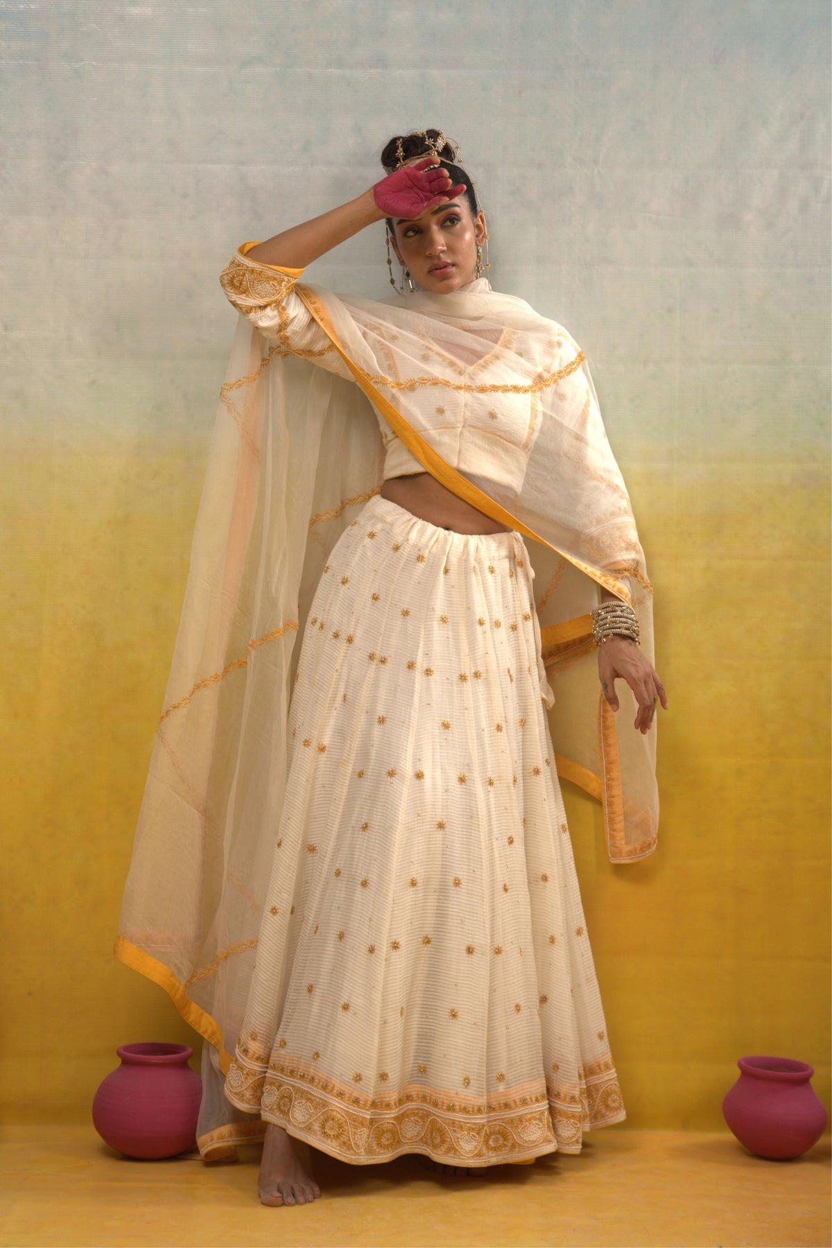 Ivory Chanderi Lehenga Set